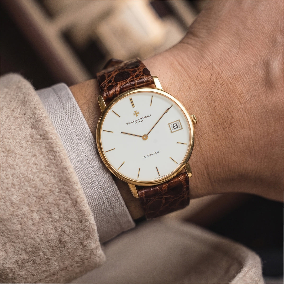 Vintage Vacheron Constantin Patrimony 35MM 44001 Date Sigma White 18K Gold Watch