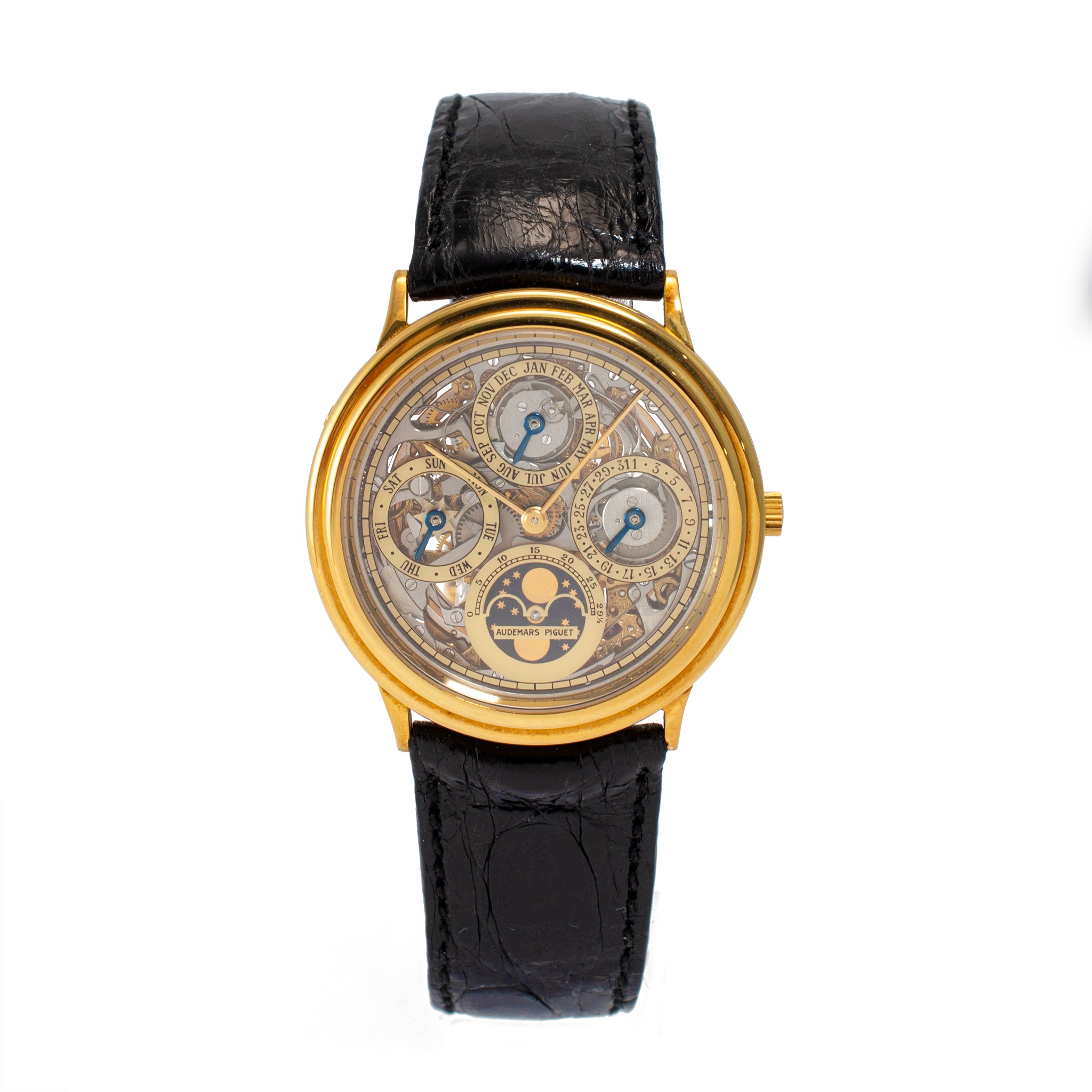 Vintage Audemars Piguet Quantieme Perpetual Calendar 25558BA Skeleton Gold Watch