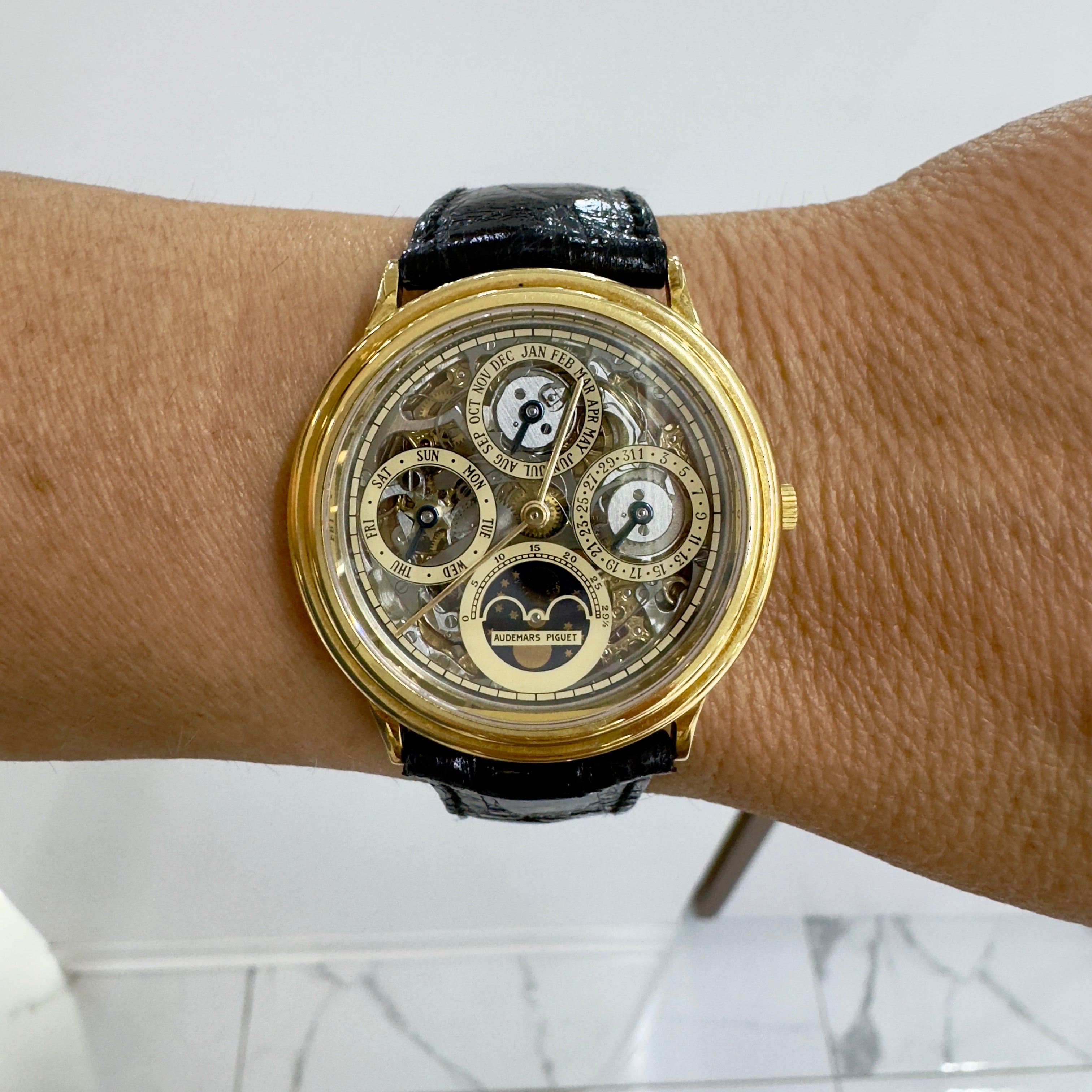 Vintage Audemars Piguet Quantieme Perpetual Calendar 25558BA Skeleton Gold Watch