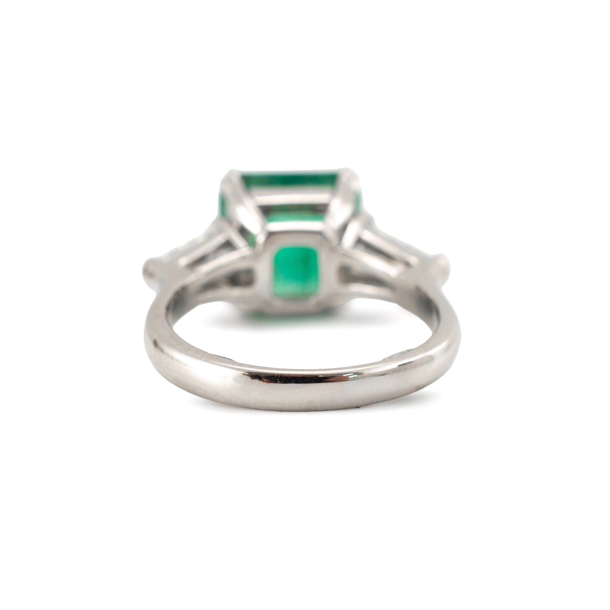 Vintage Platinum 4.35ctw Gia Green Emerald Diamond Three Stone Cocktail Ring