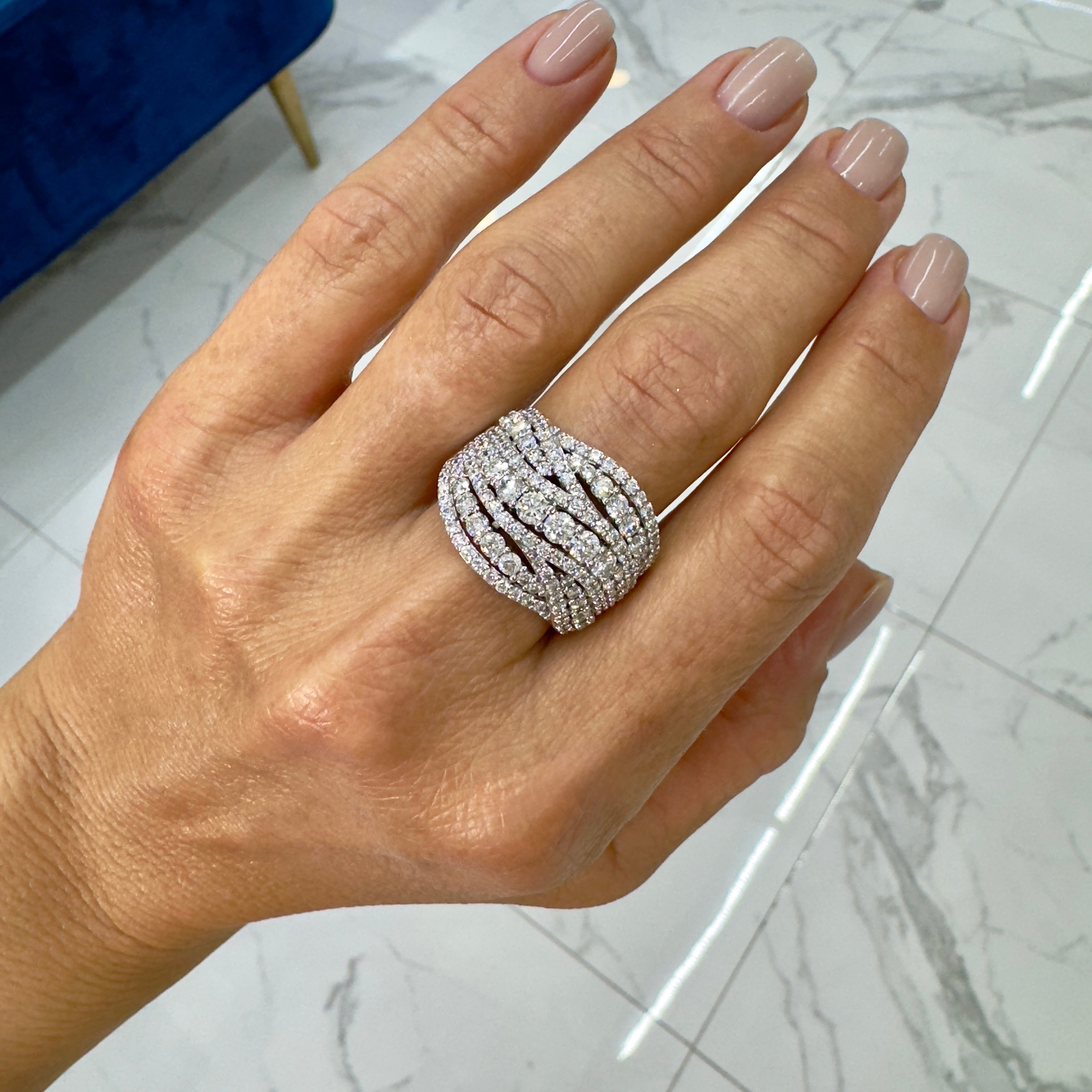 Ladies 10K White Gold 5.25ct Lab Grown Diamond Multi-Row Criss-Cross Band Ring
