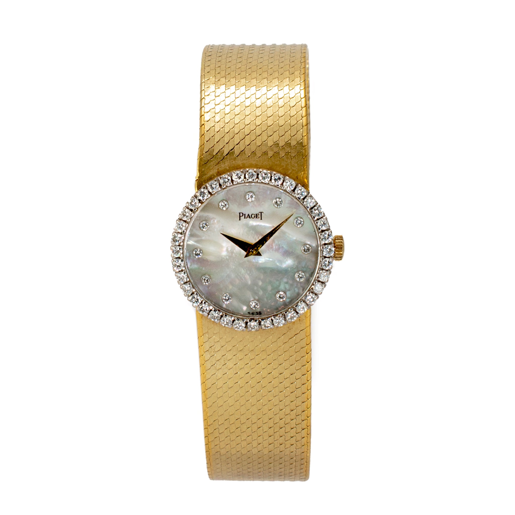 Vintage Piaget Dancer 26MM 9706 B2 18K Gold Diamond Mother of Pearl Dial Watch