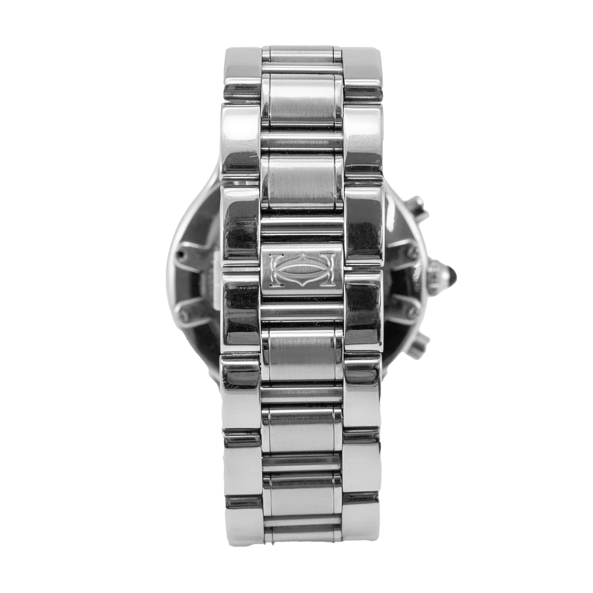 Cartier 21 Chronoscaph 38MM 2424 Black Silver Sub Roman Bezel Steel Quartz Watch