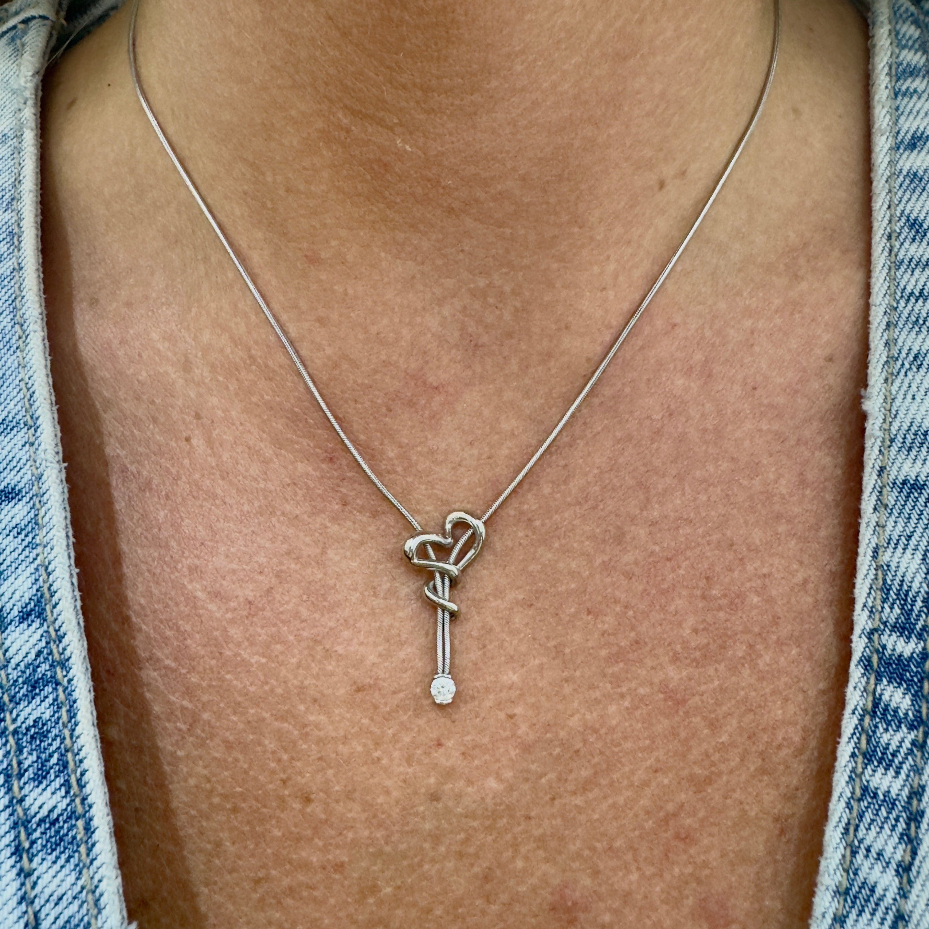Jose Hess the Squiggle Collection 950 Platinum 0.15ct Round Diamond Necklace