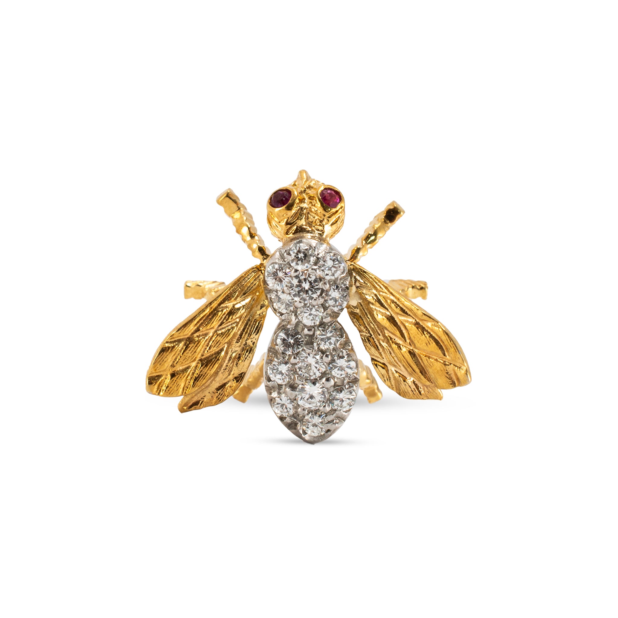 Vintage Herbert Rosenthal 18K Gold Diamond Ruby Eyes Bumble Bee PIN