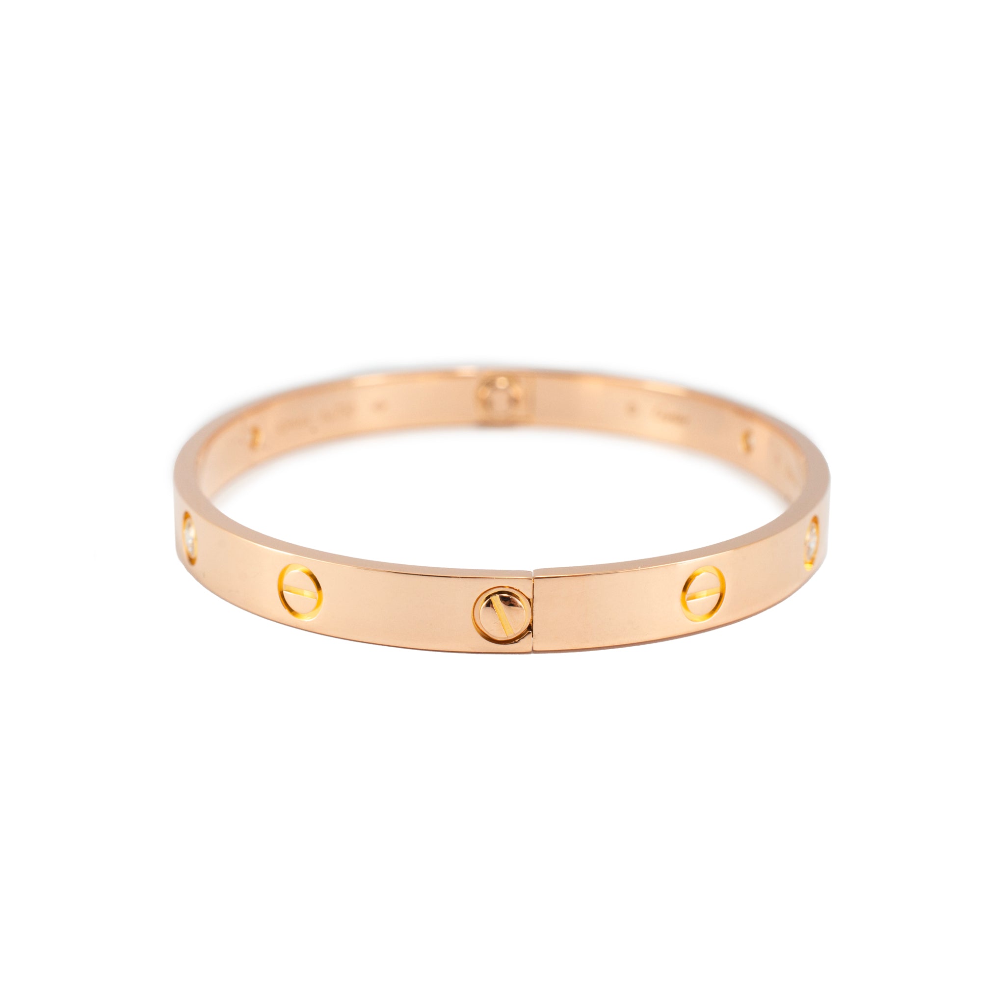 Cartier Love Classic Model 4 Diamonds 18K Rose Gold Bangle Bracelet
