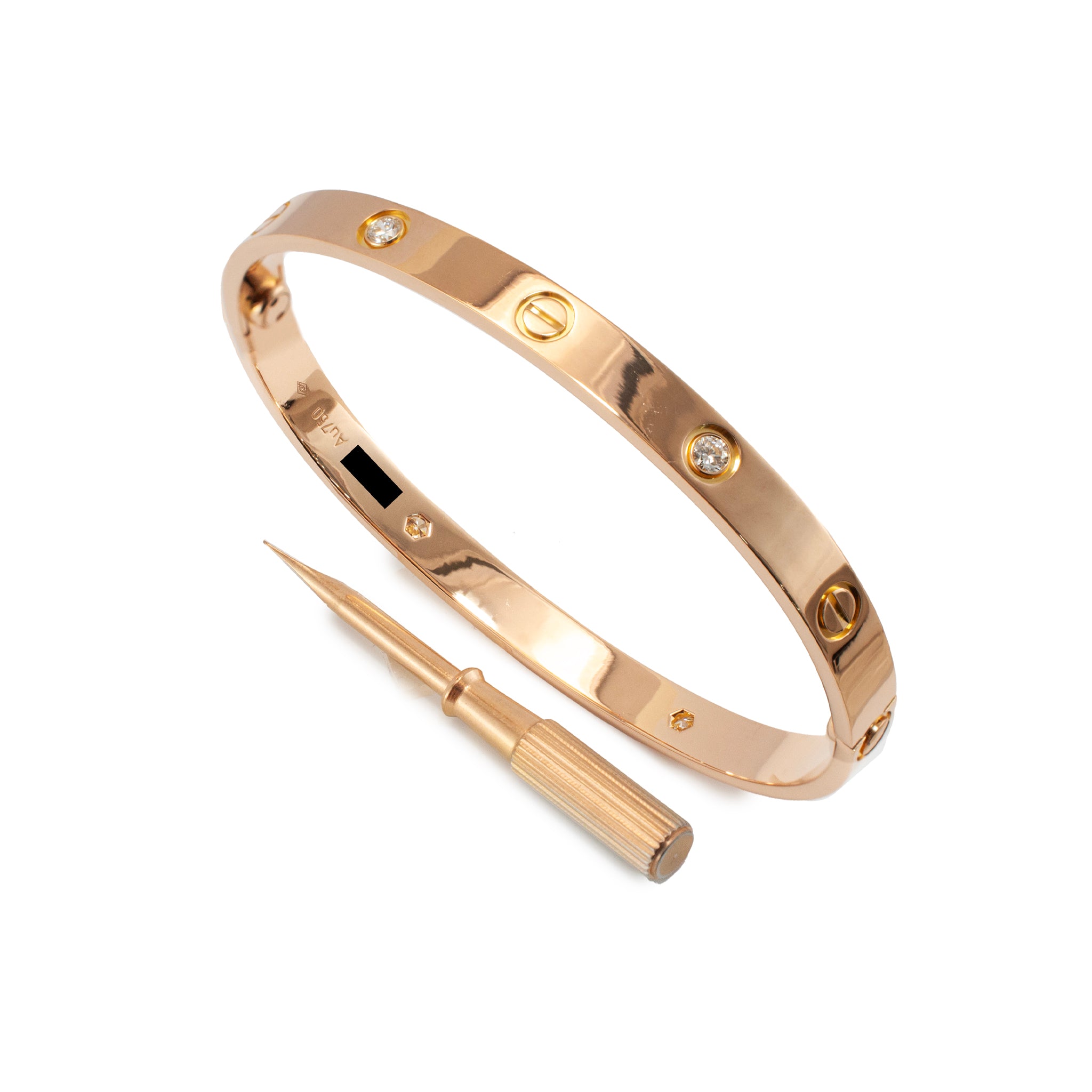 Cartier Love Classic Model 4 Diamonds 18K Rose Gold Bangle Bracelet