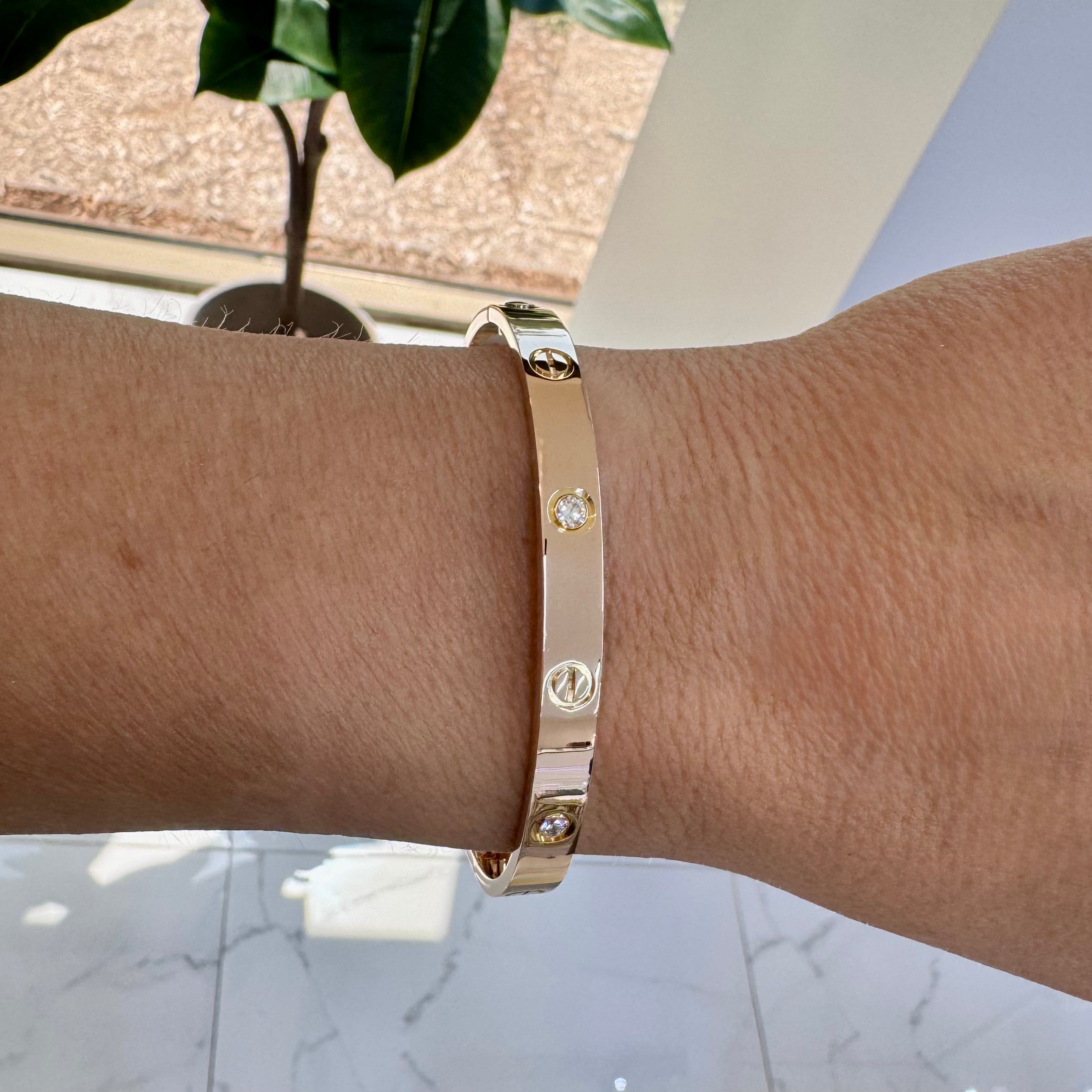 Cartier Love Classic Model 4 Diamonds 18K Rose Gold Bangle Bracelet