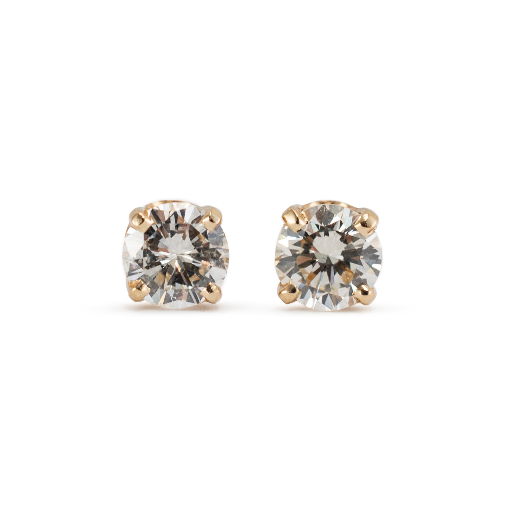 Ladies 14K Yellow Gold 0.55ct Diamond Push Back Stud Earrings