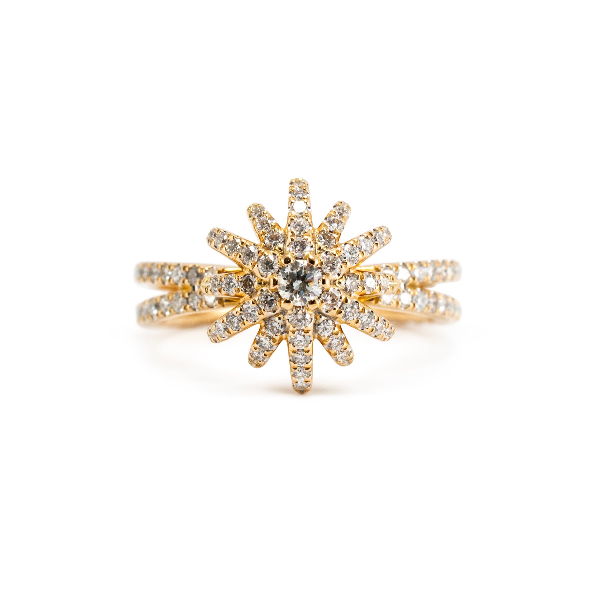 David Yurman 18K Diamond Starburst Ring 20MM Motif Pave Diamond Cocktail Ring
