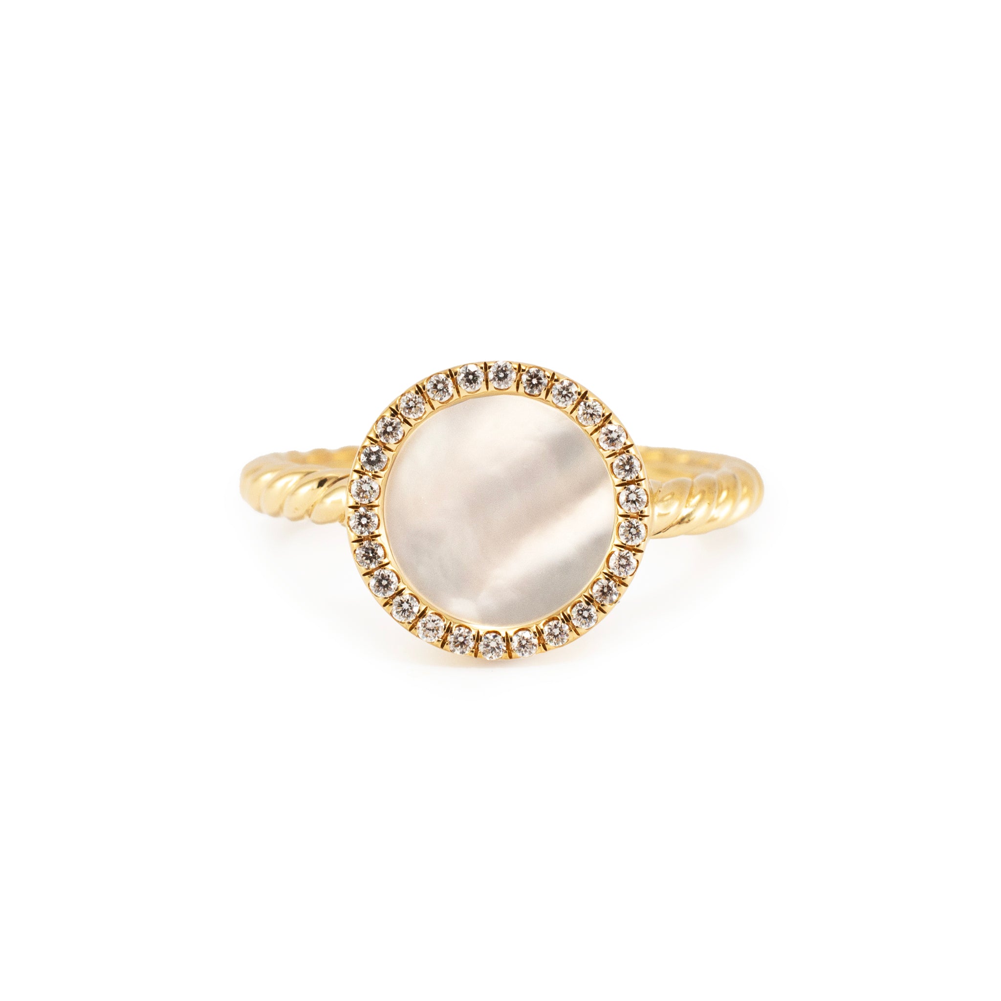David Yurman Dy Elements 18K Yellow Gold Diamond Mother of Pearl Cocktail Ring