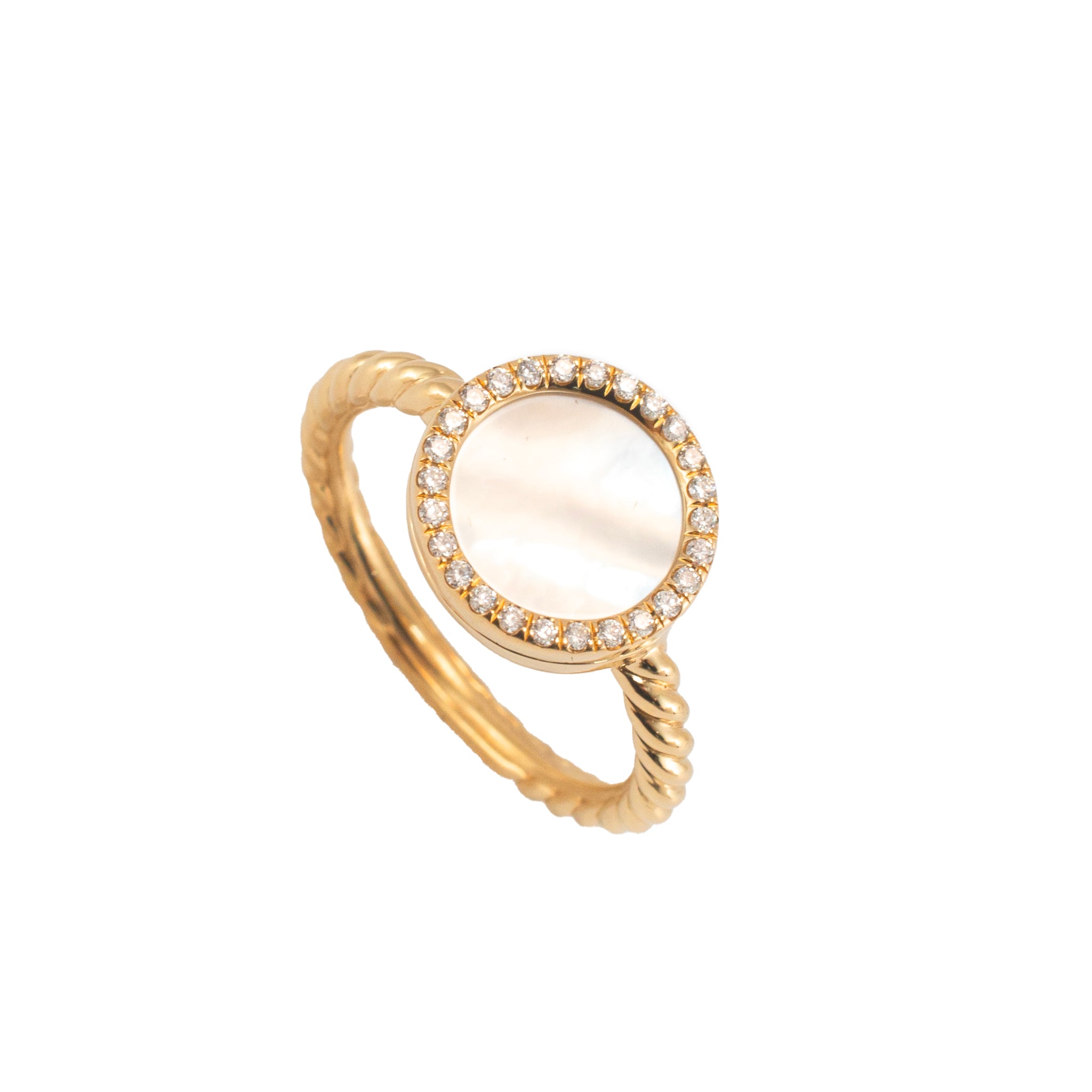 David Yurman Dy Elements 18K Yellow Gold Diamond Mother of Pearl Cocktail Ring