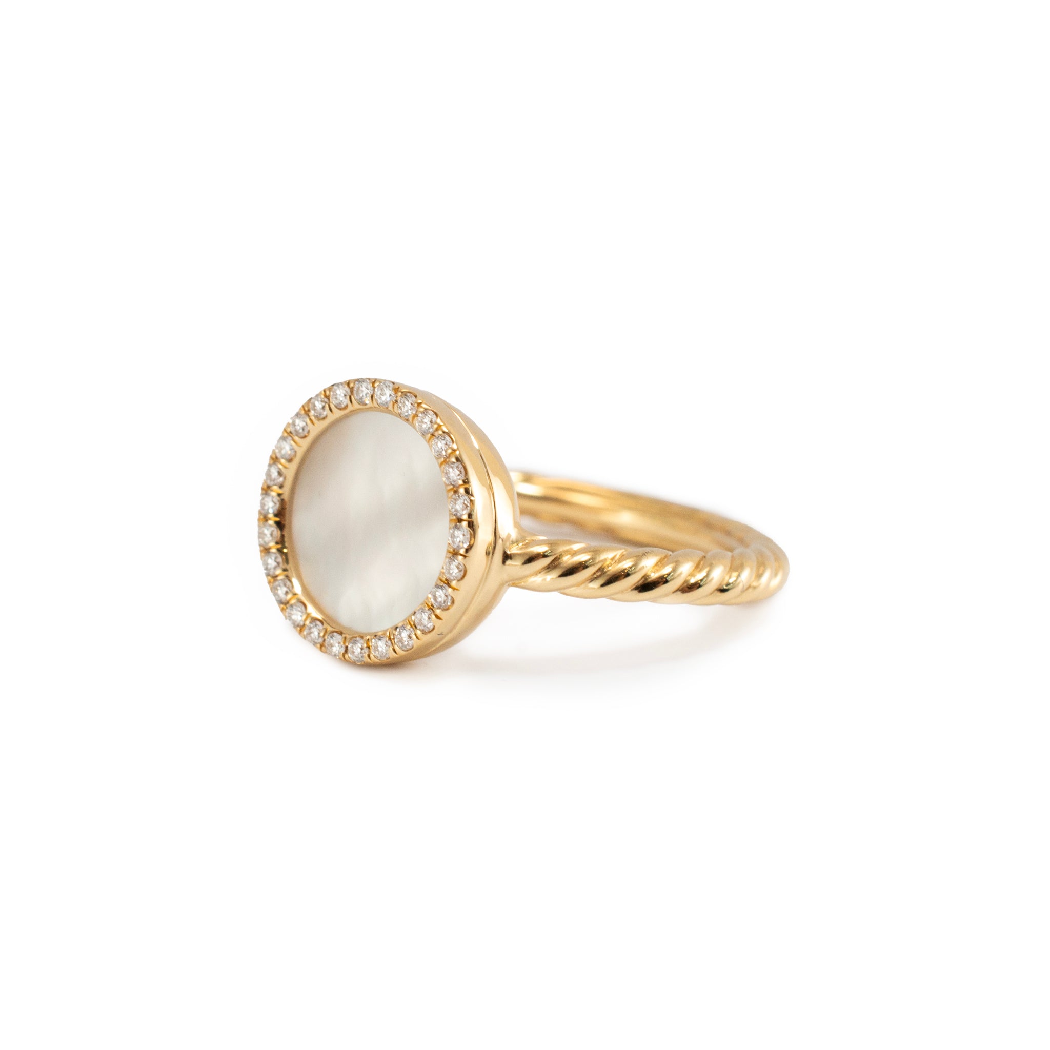 David Yurman Dy Elements 18K Yellow Gold Diamond Mother of Pearl Cocktail Ring