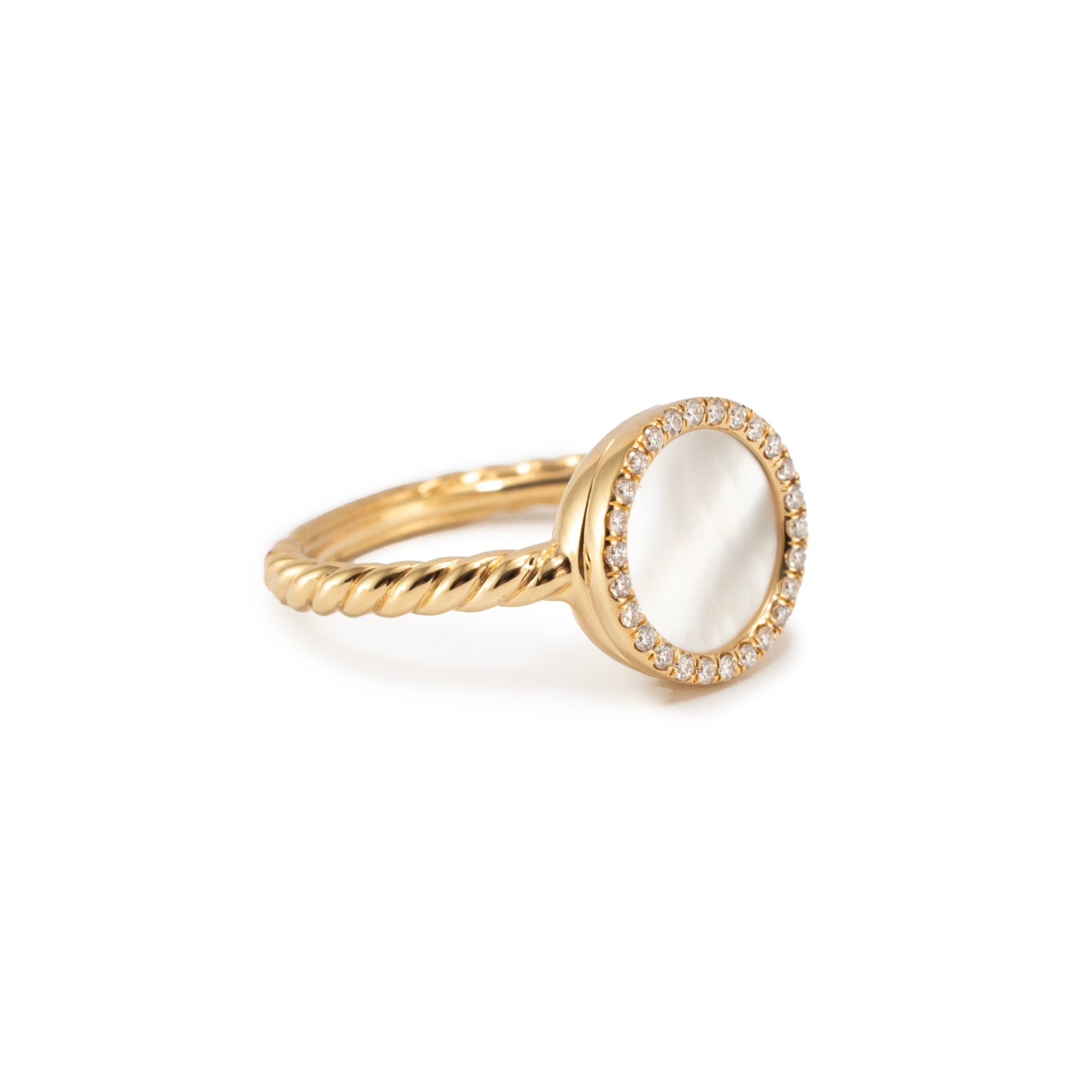 David Yurman Dy Elements 18K Yellow Gold Diamond Mother of Pearl Cocktail Ring