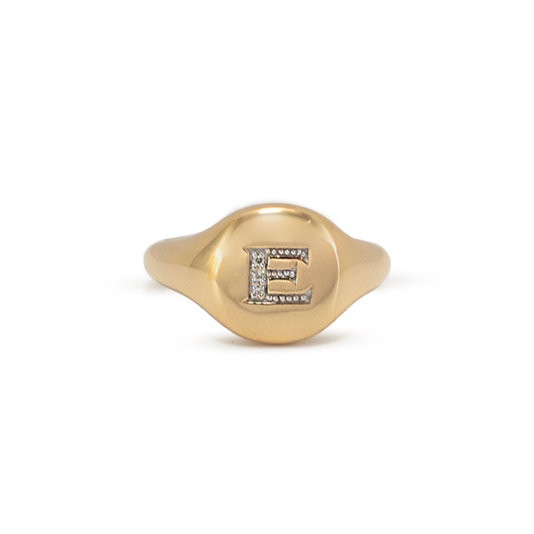 David Yurman DY E Initial 18K Yellow Gold Diamond Pinky Signet Cocktail Ring
