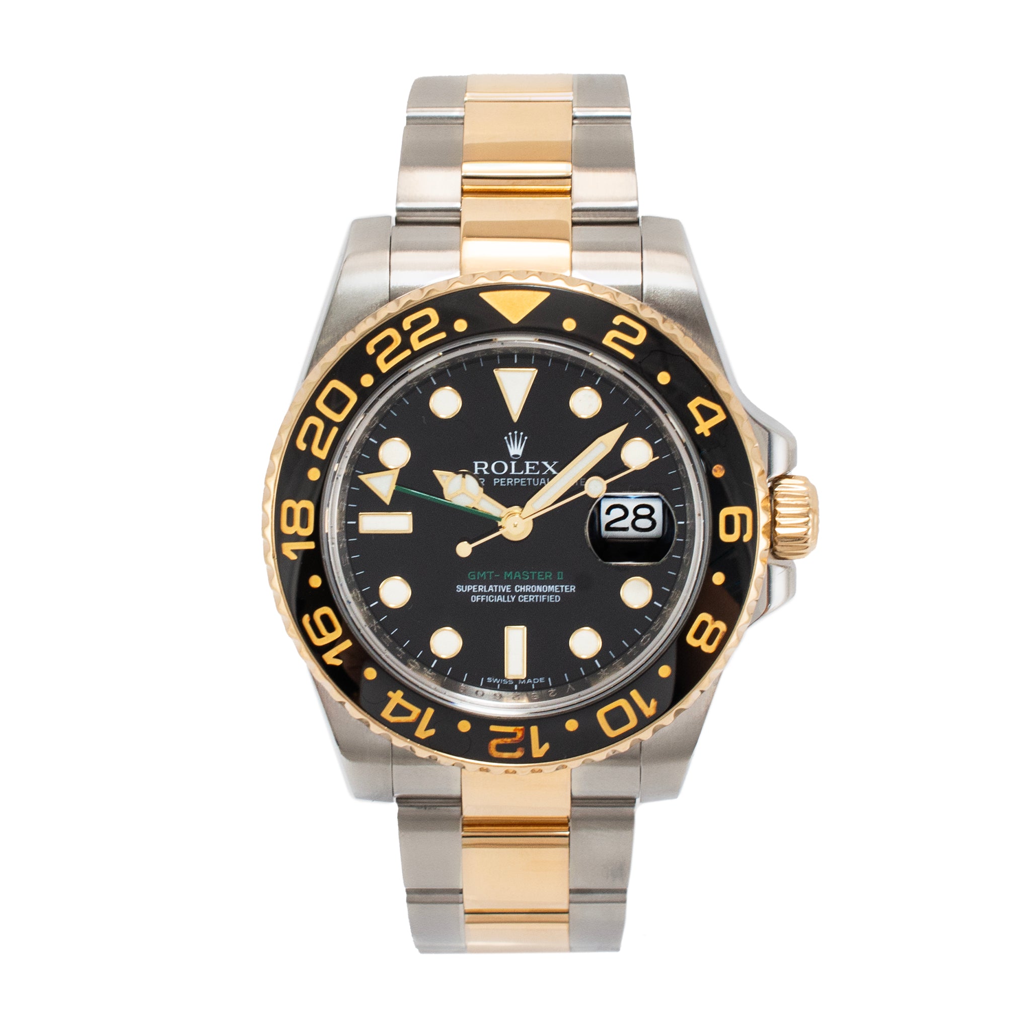 2011 Rolex GMT Master II 40MM 116713 Gold Steel Oyster Black Dial Ceramic Watch