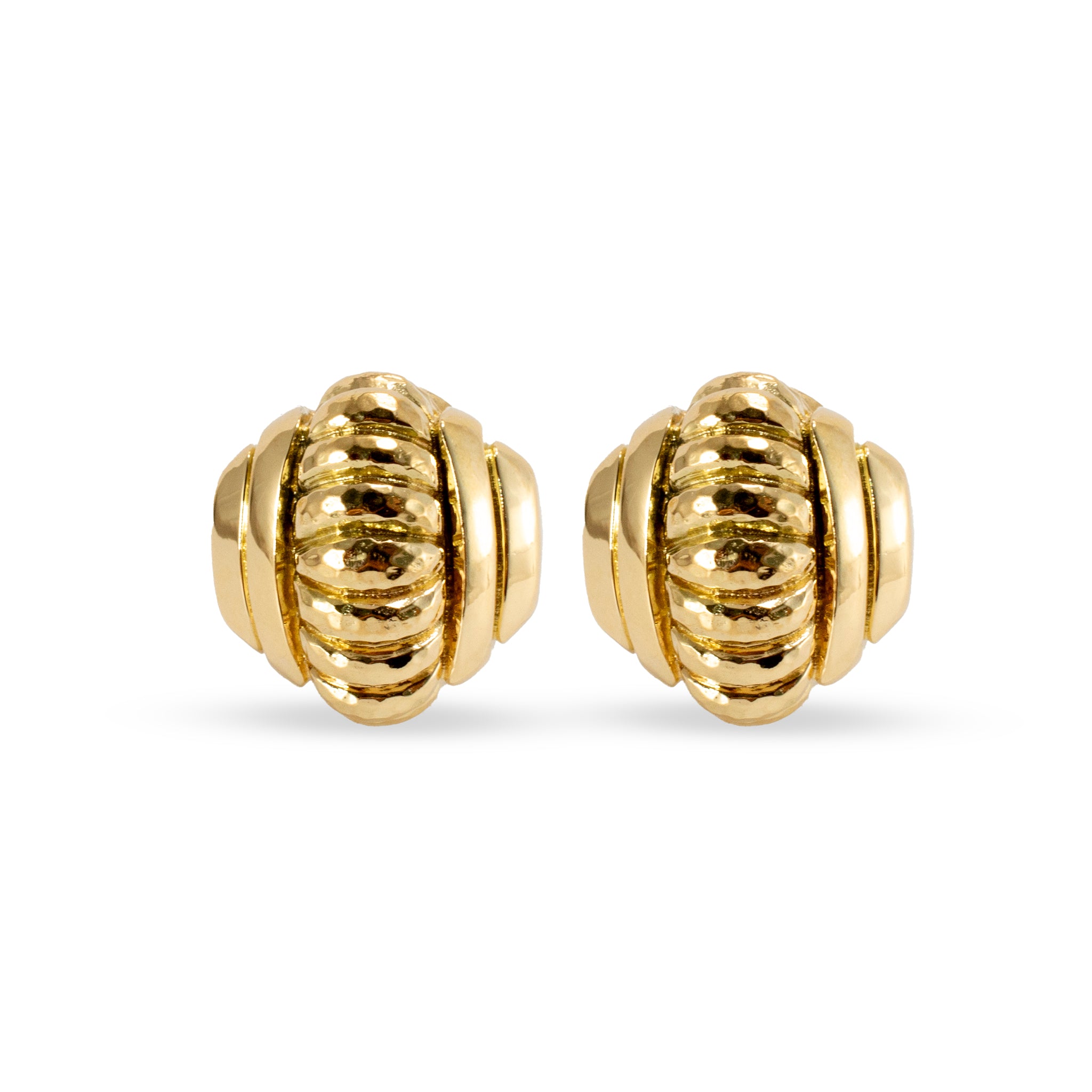 Vintage David Webb 18K Yellow Gold Hammered Dome Clip Earrings
