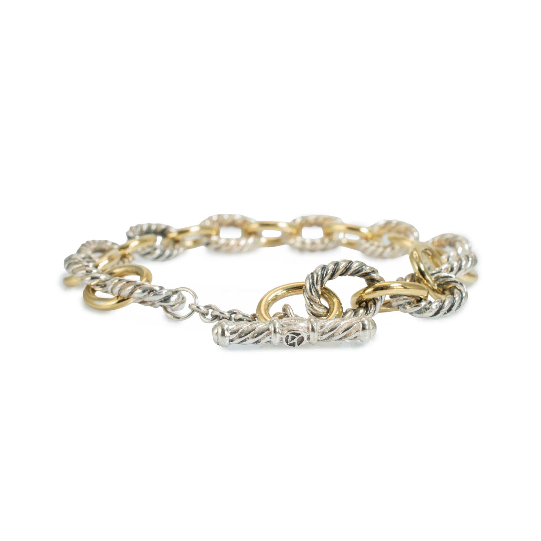 David Yurman Chain Collection 18K Gold Silver Two Tone 10MM Oval Link Bracelet