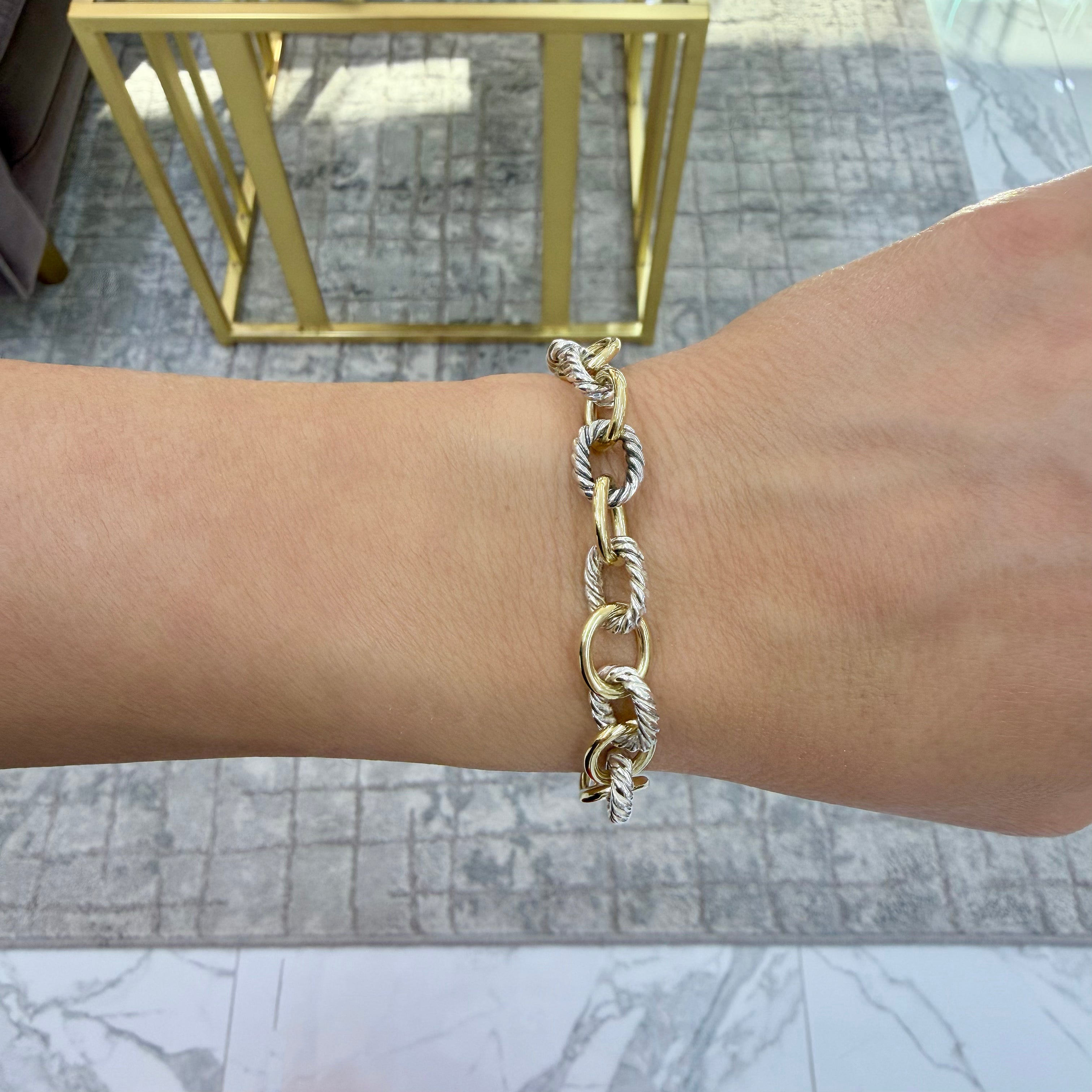 David Yurman Chain Collection 18K Gold Silver Two Tone 10MM Oval Link Bracelet