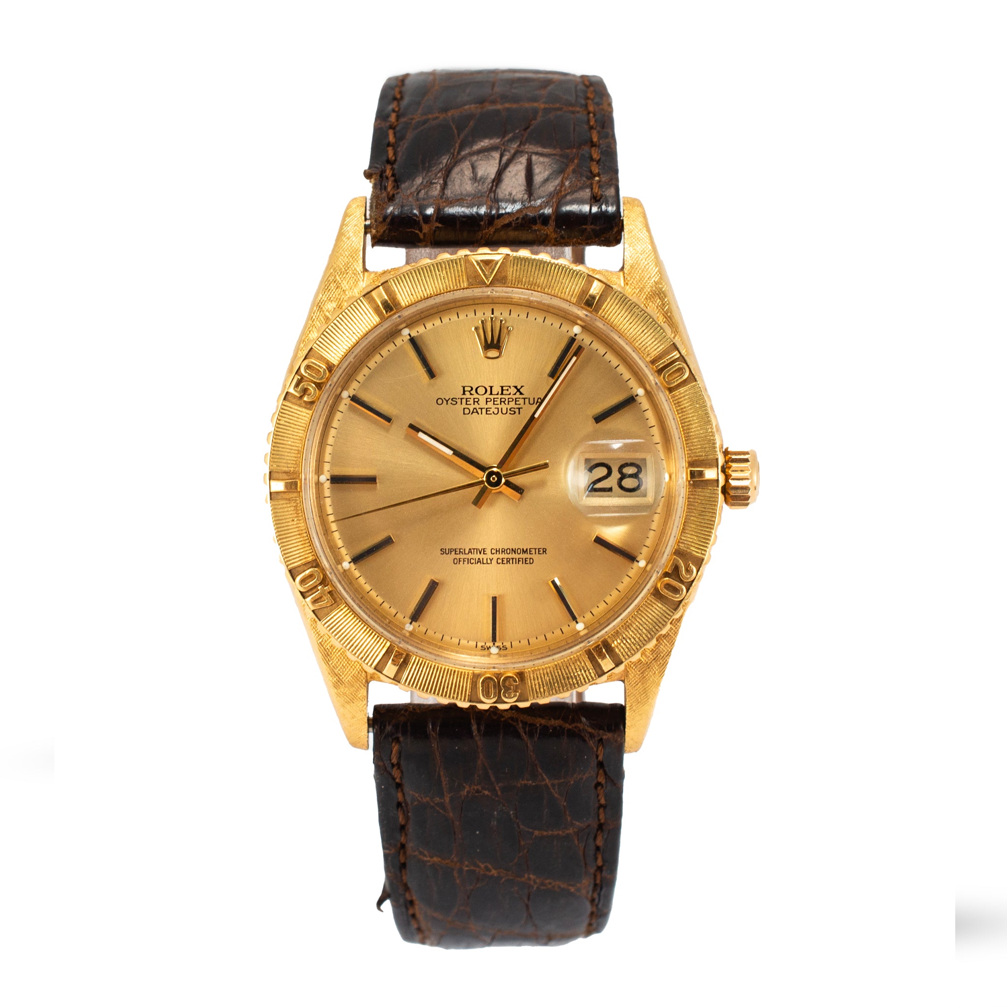 Vintage Rolex Datejust Turn-O-Graph Oyster Thunderbird 36MM 1625 Bark Gold Watch