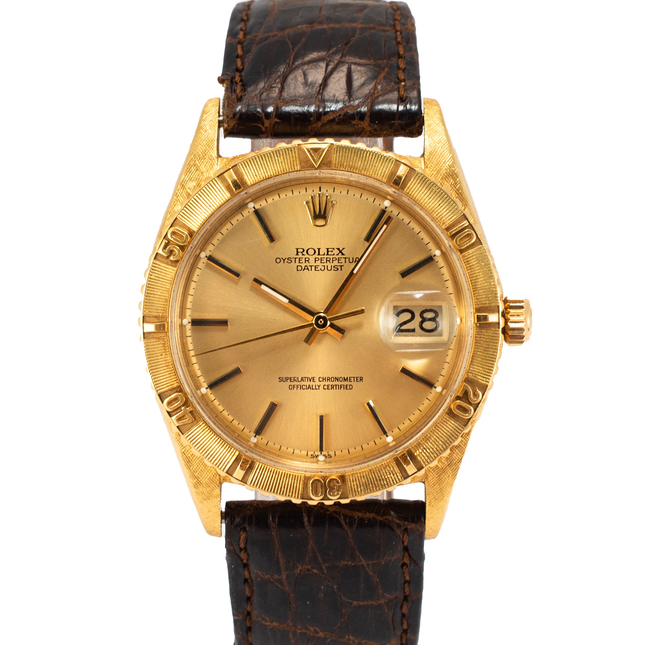Vintage Rolex Datejust Turn-O-Graph Oyster Thunderbird 36MM 1625 Bark Gold Watch