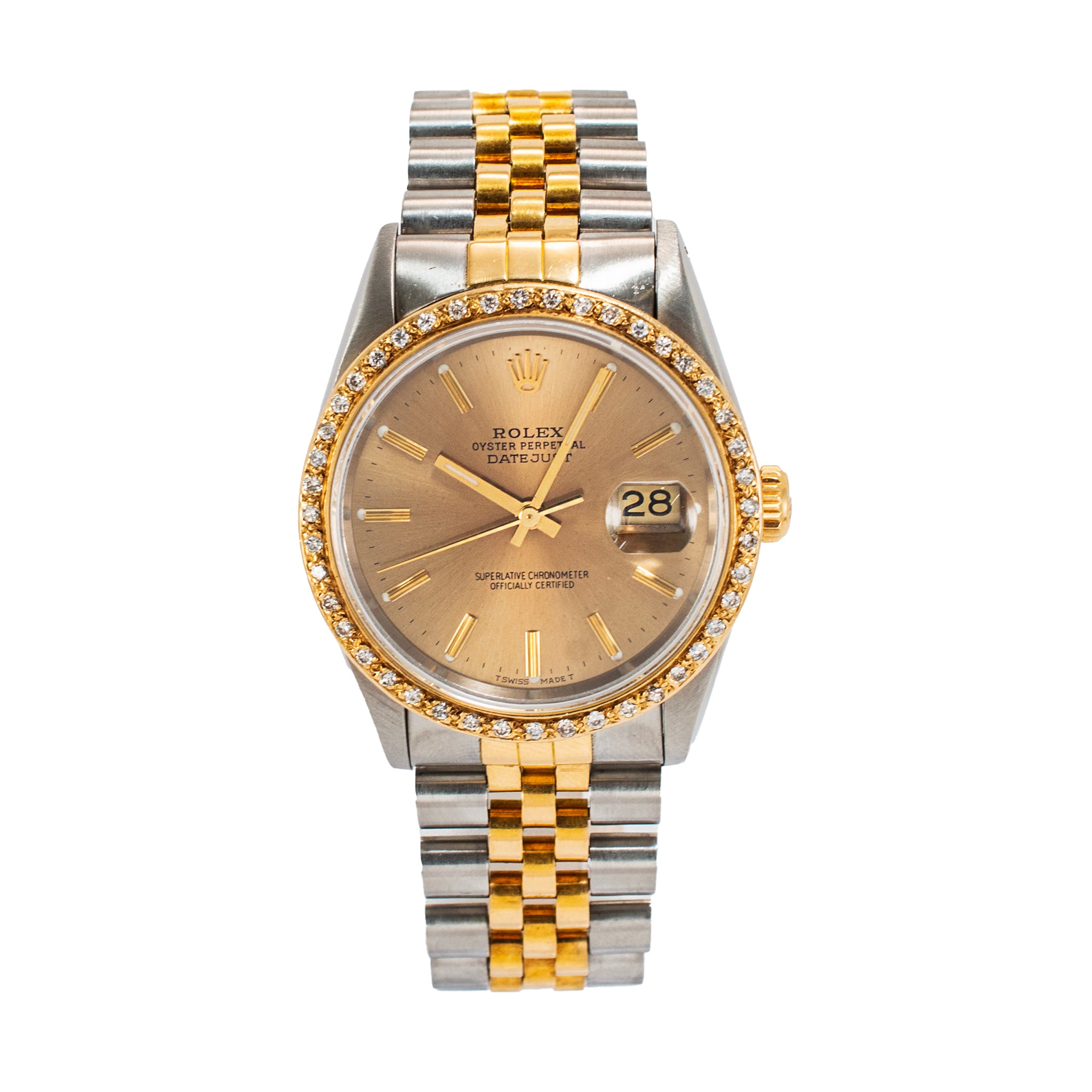 Rolex Datejust 36MM 16233 Bronze Diamond Bezel Jubilee Gold Steel Watch