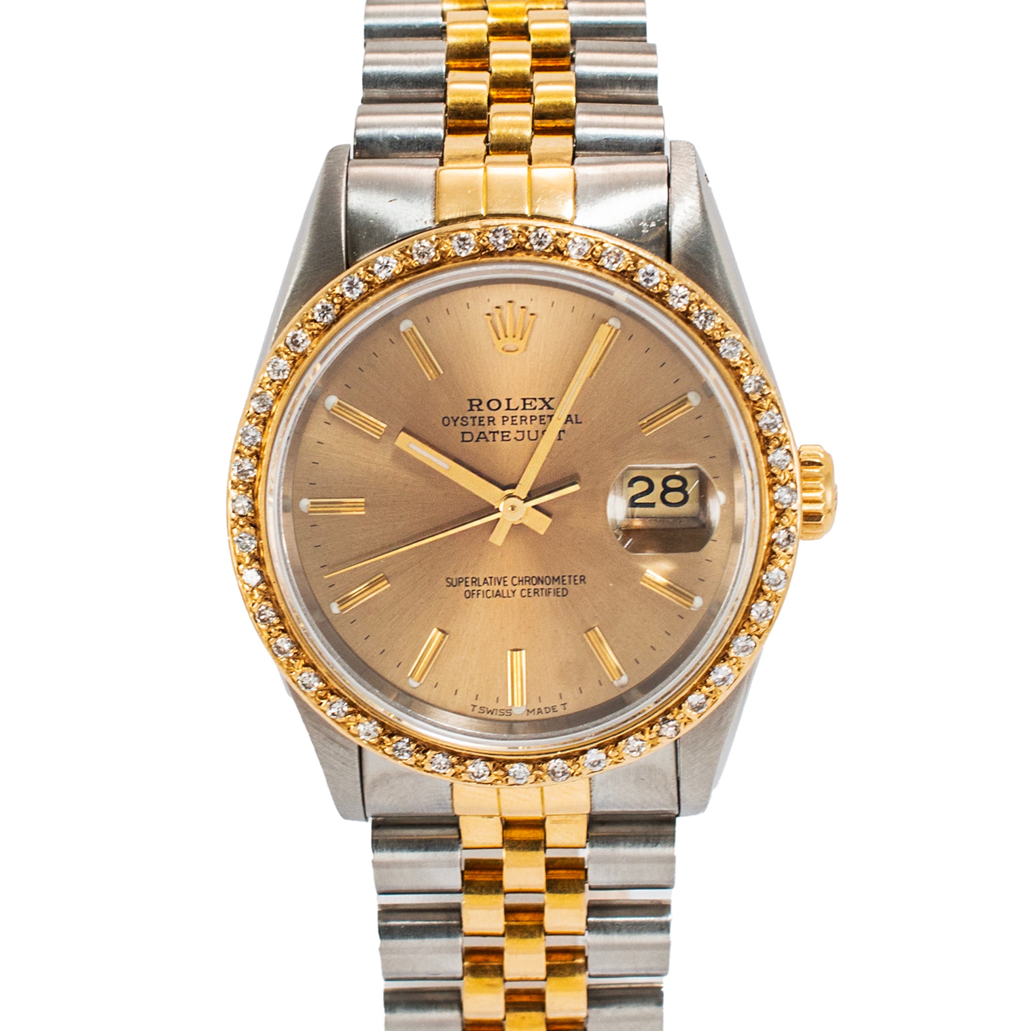 Rolex Datejust 36MM 16233 Bronze Diamond Bezel Jubilee Gold Steel Watch