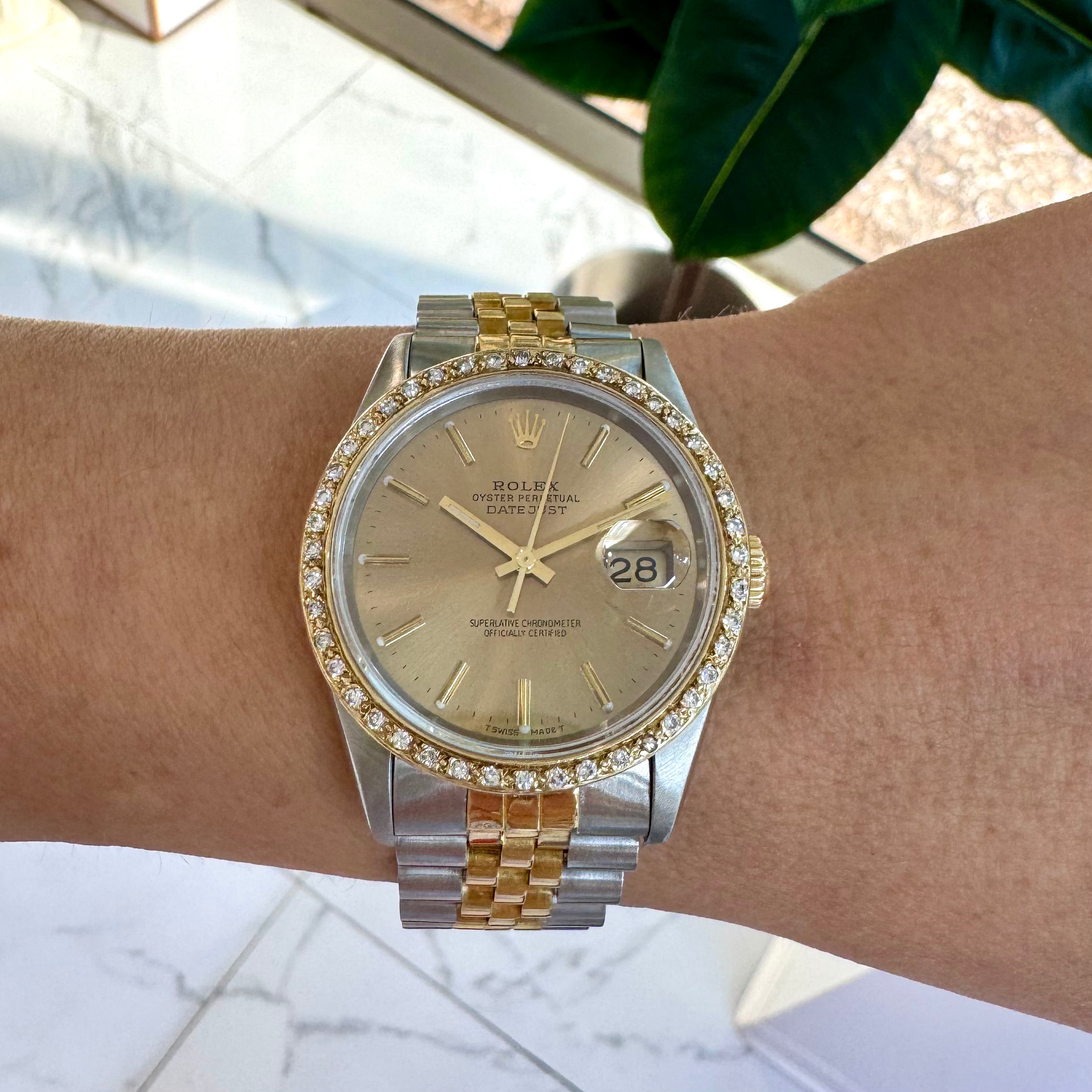 Rolex Datejust 36MM 16233 Bronze Diamond Bezel Jubilee Gold Steel Watch