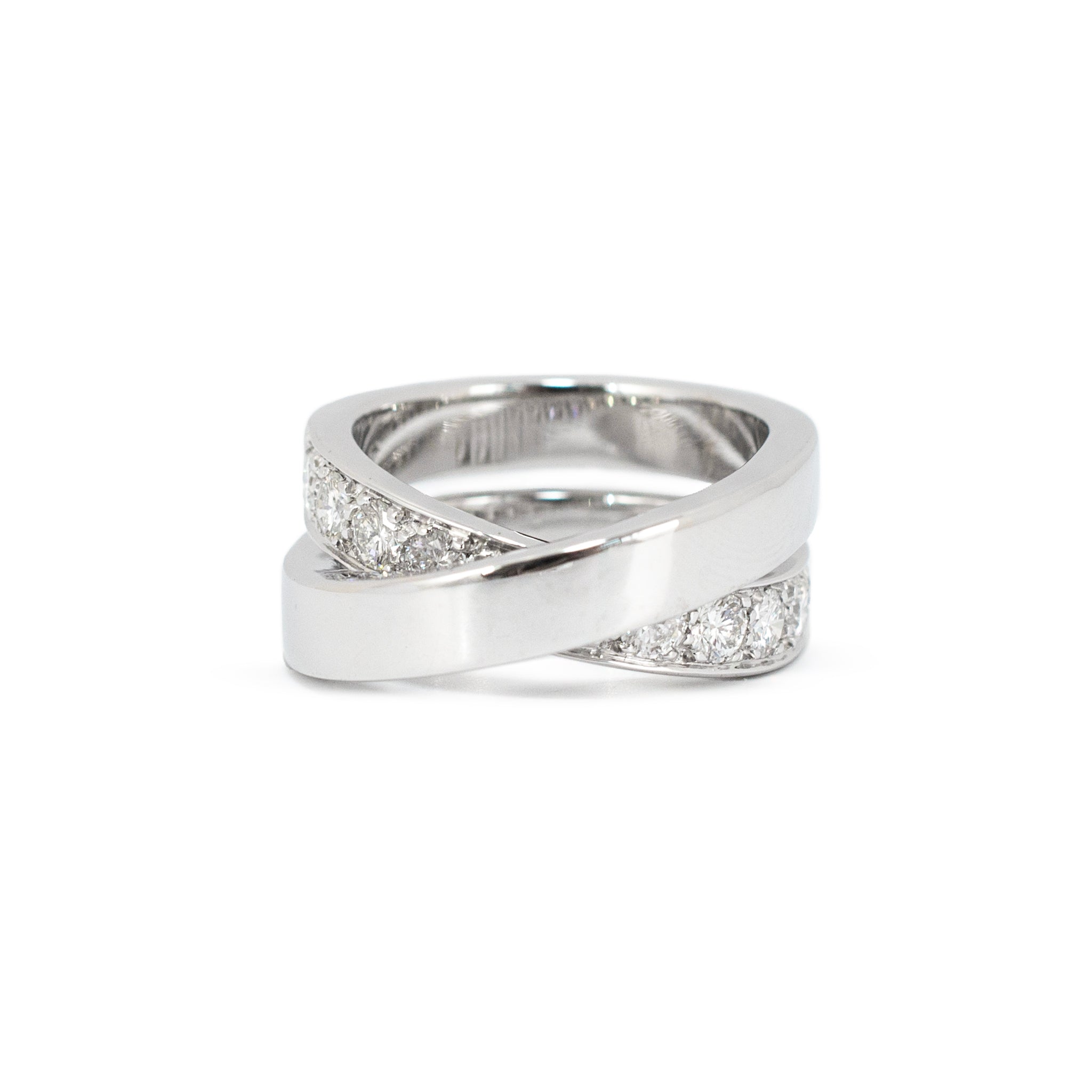 Ladies Cartier Paris Nouvelle Vague 18K White Gold Diamond Crossover Band Ring