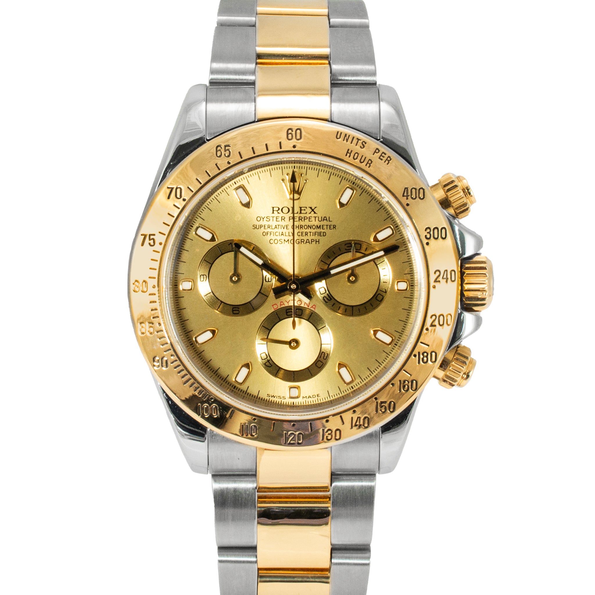2007 Rolex Daytona Cosmograph 40MM 116523 Champagne Dial Oyster Gold Steel Watch
