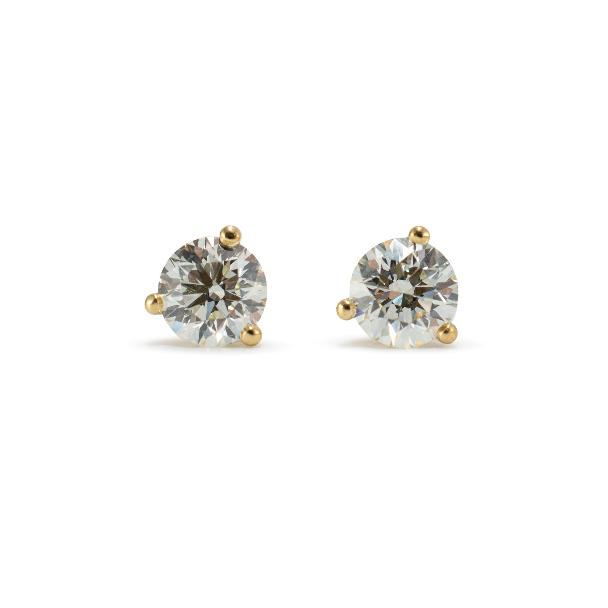 18K Yellow Gold 1CT GIA Diamond 3-Prong Martini Set Stud Earrings