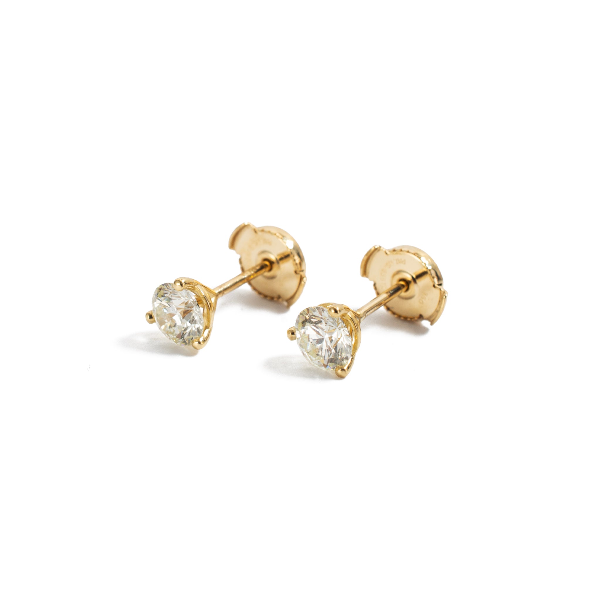 18K Yellow Gold 1CT GIA Diamond 3-Prong Martini Set Stud Earrings