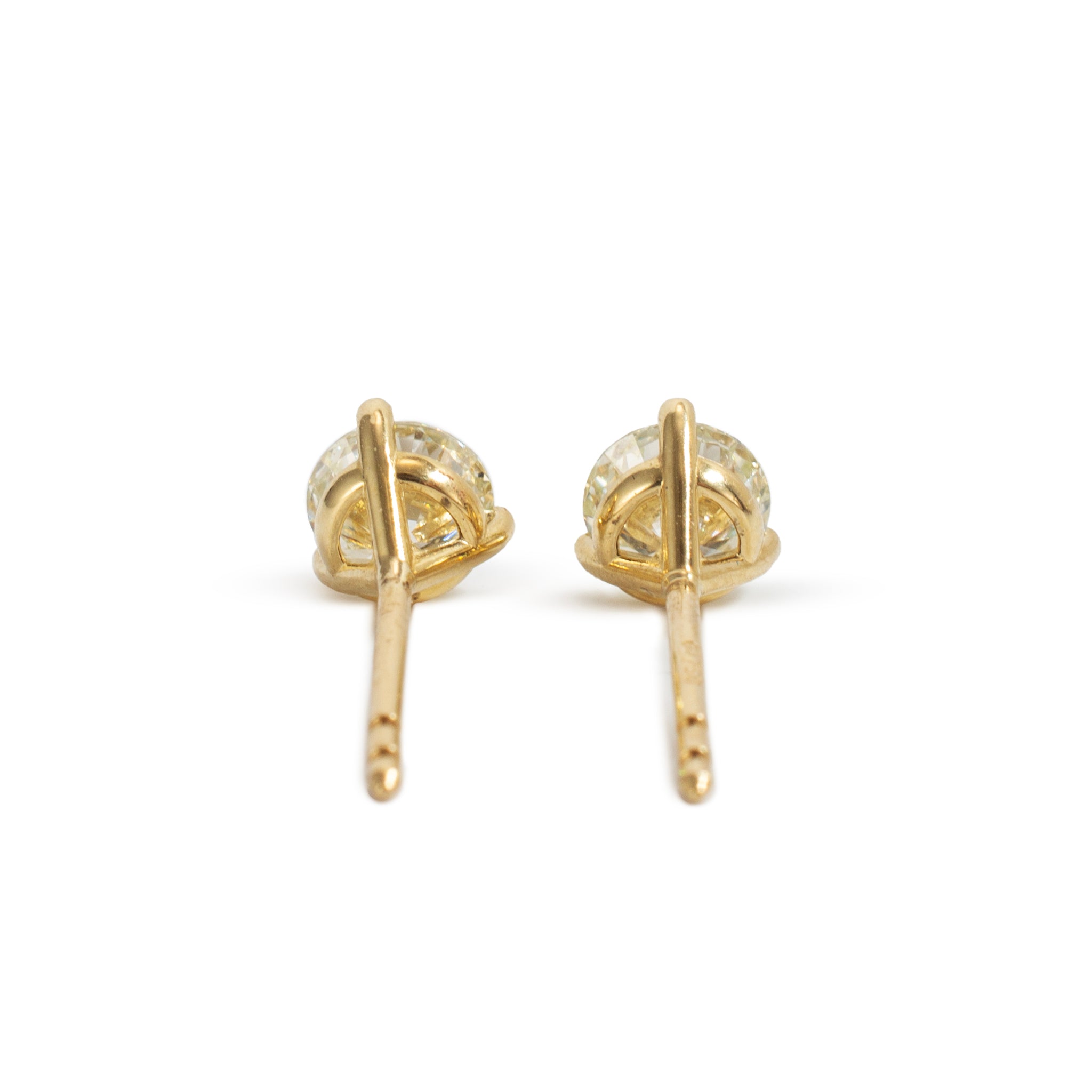 18K Yellow Gold 1CT GIA Diamond 3-Prong Martini Set Stud Earrings