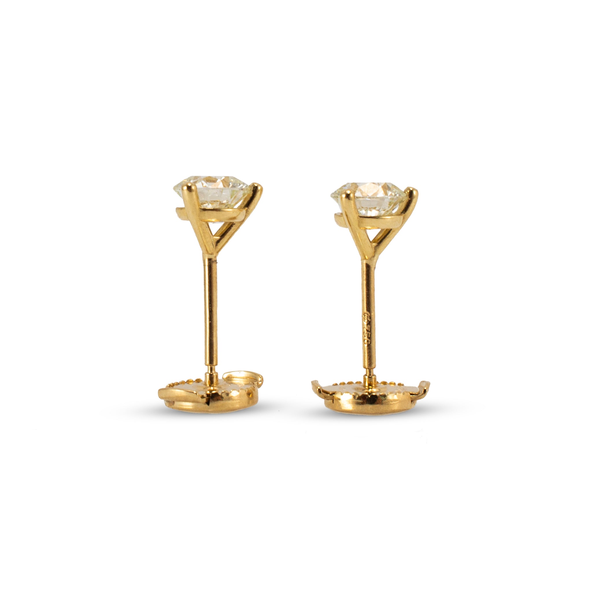 18K Yellow Gold 1CT GIA Diamond 3-Prong Martini Set Stud Earrings