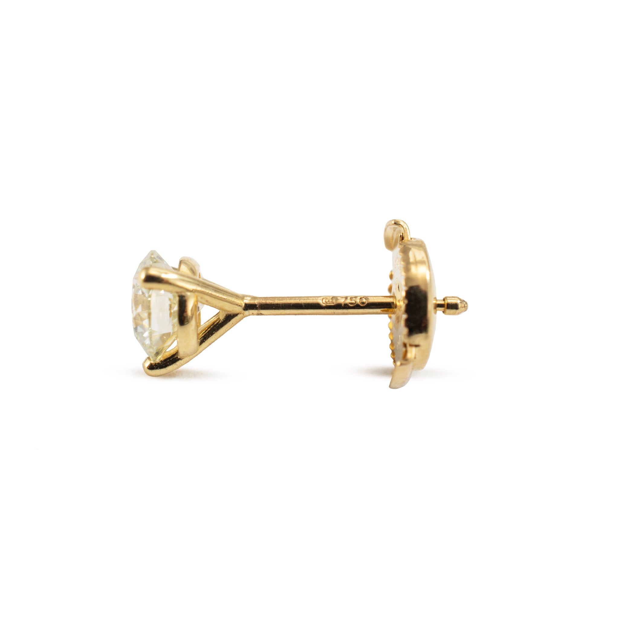 18K Yellow Gold 1CT GIA Diamond 3-Prong Martini Set Stud Earrings