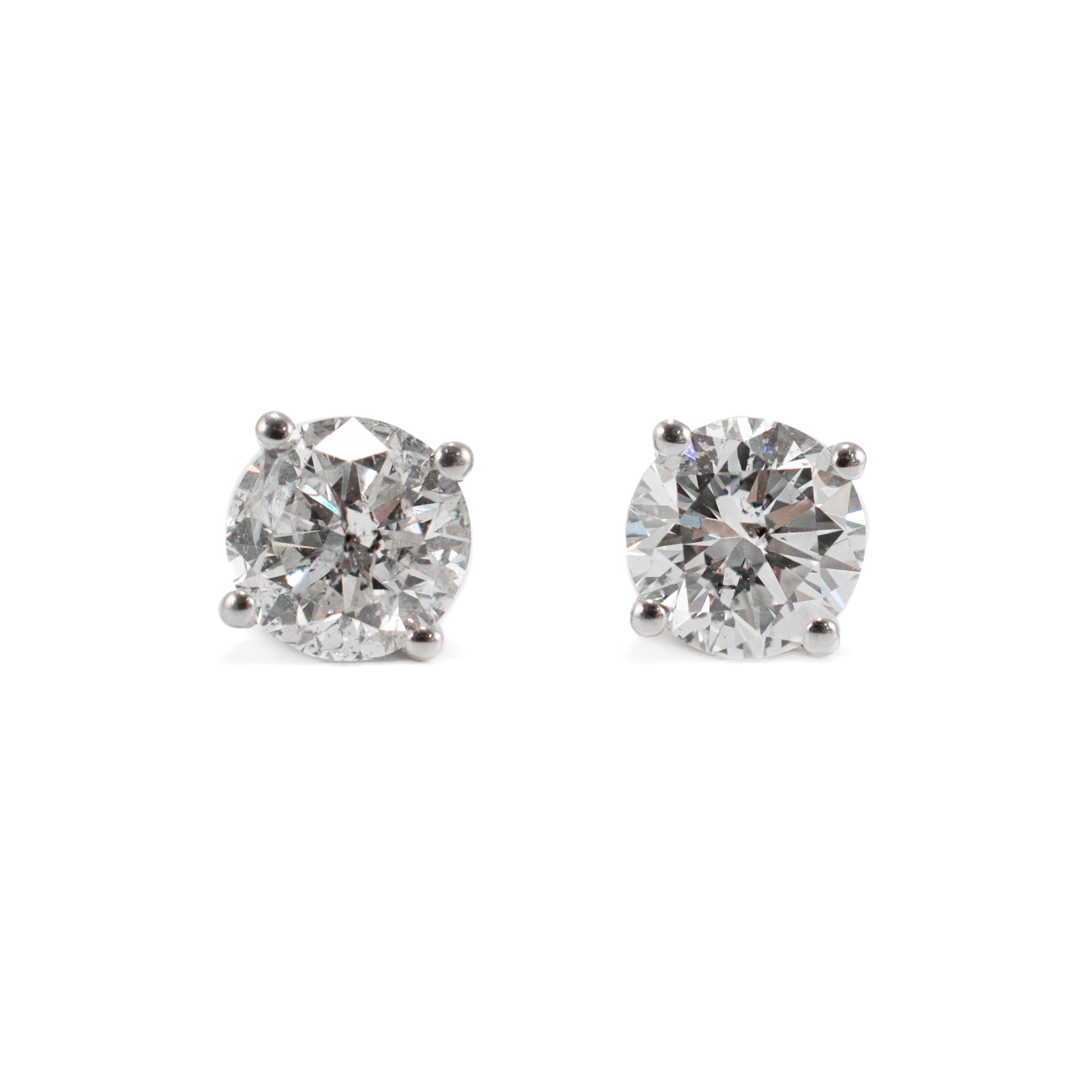 14K White Gold 4 Prong Screw Back 1.40 CT Round Diamond Stud Earrings