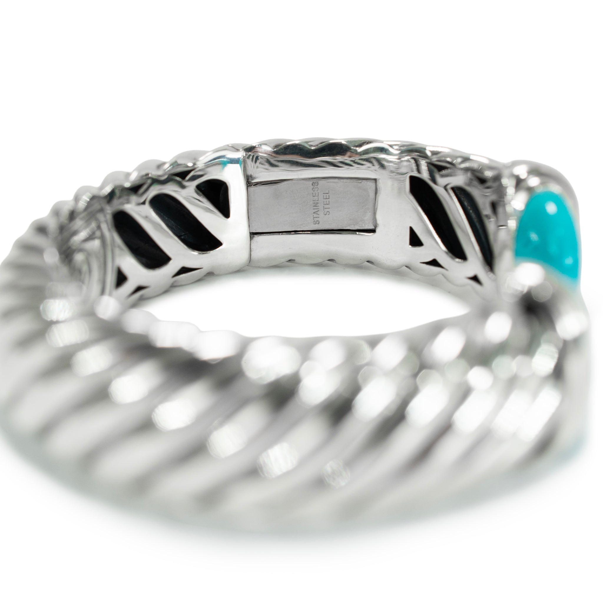 David Yurman Sculpted 925 Silver Turquoise Cable Waverly Cuff Bangle Bracelet