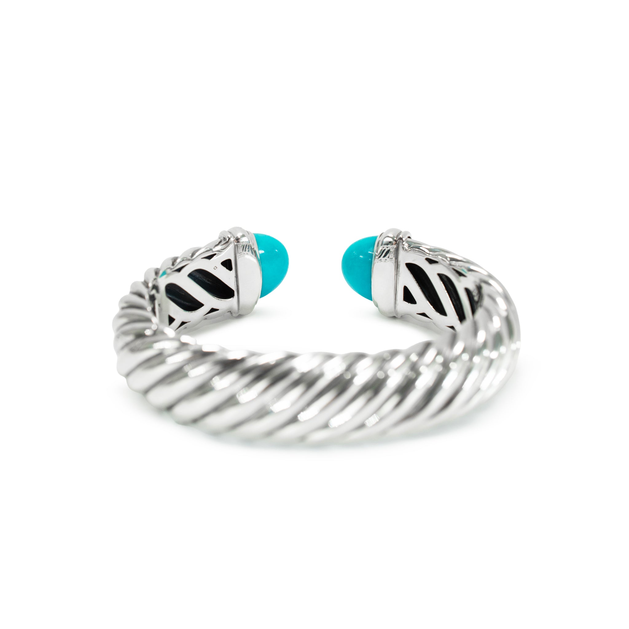 David Yurman Sculpted 925 Silver Turquoise Cable Waverly Cuff Bangle Bracelet