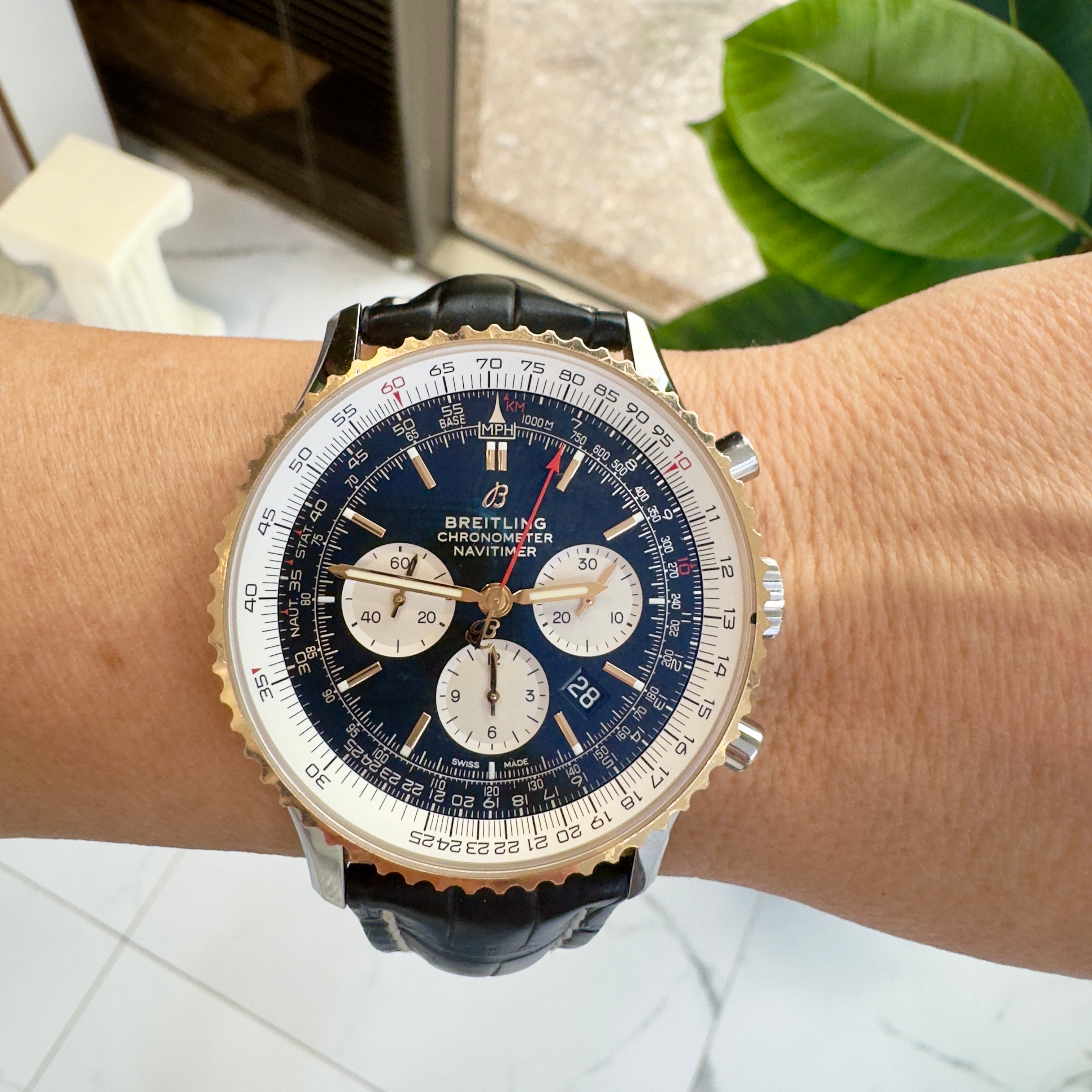 Breitling Navitimer 1 B01 Chronograph 46MM UB0127 Steel Rose Gold Black Watch