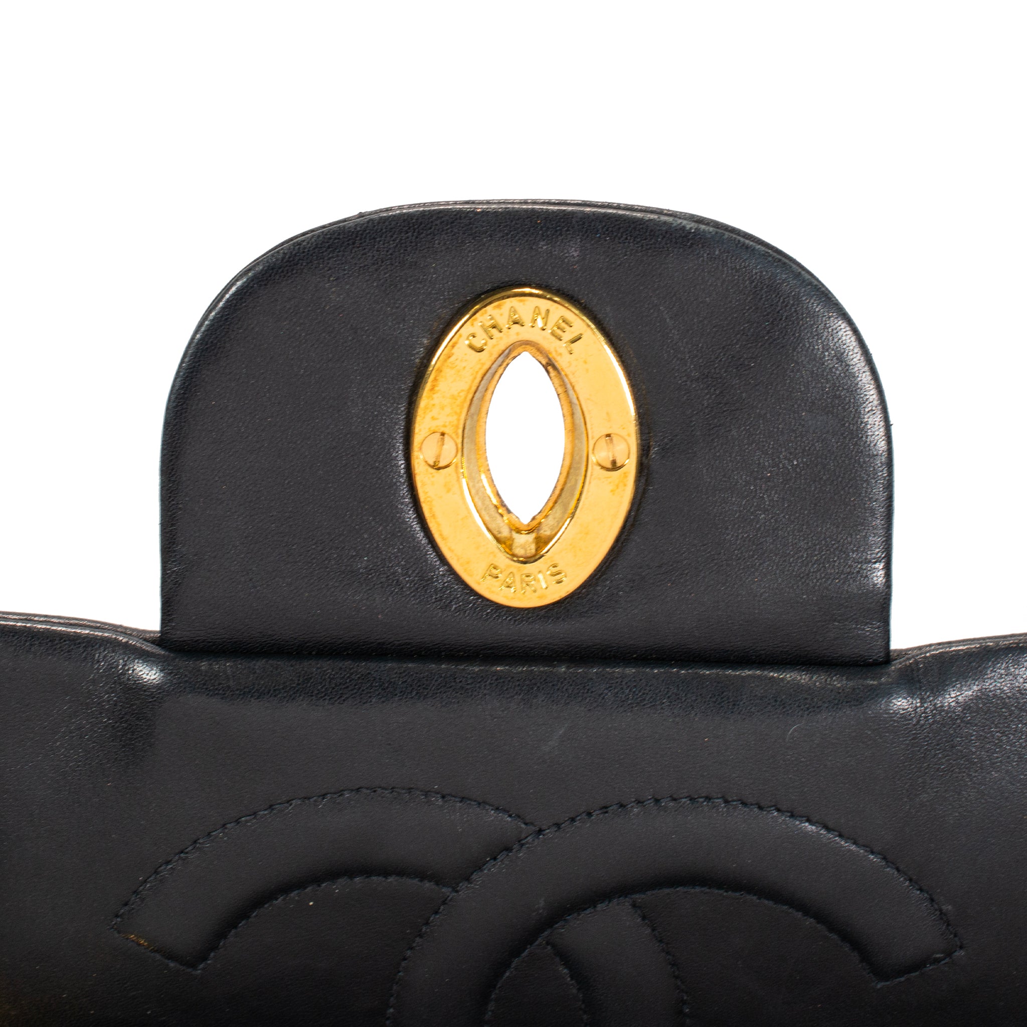 Vintage Chanel 1990s Black Lambskin Leather Quilted XL Jumbo Flap Bag