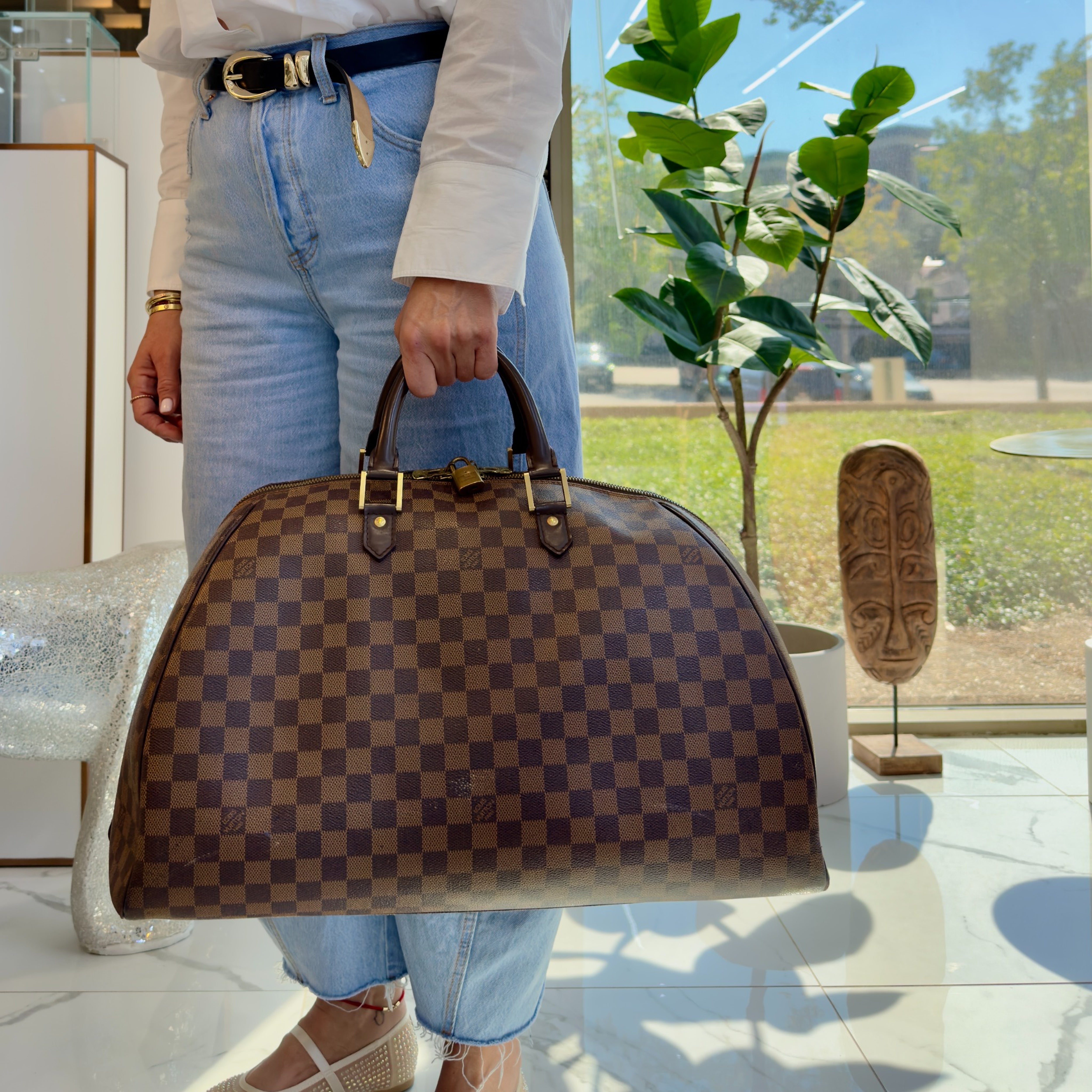 Louis Vuitton Damier Ebene Brown Canvas Ribera GM Satchel Weekender Handbag