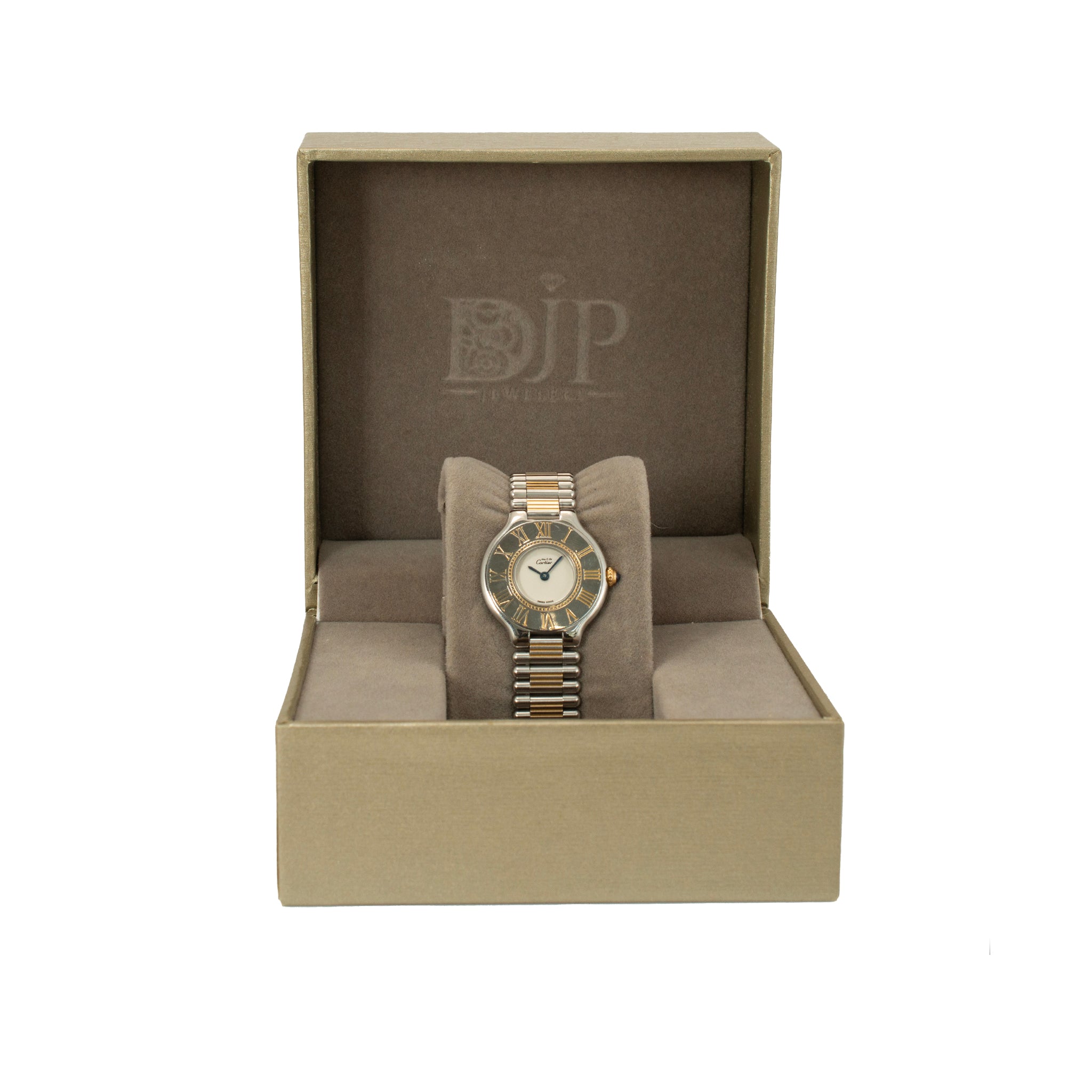 Ladies Vintage Cartier 21 Must de 28MM 125000P 18K Yellow Gold Steel Watch