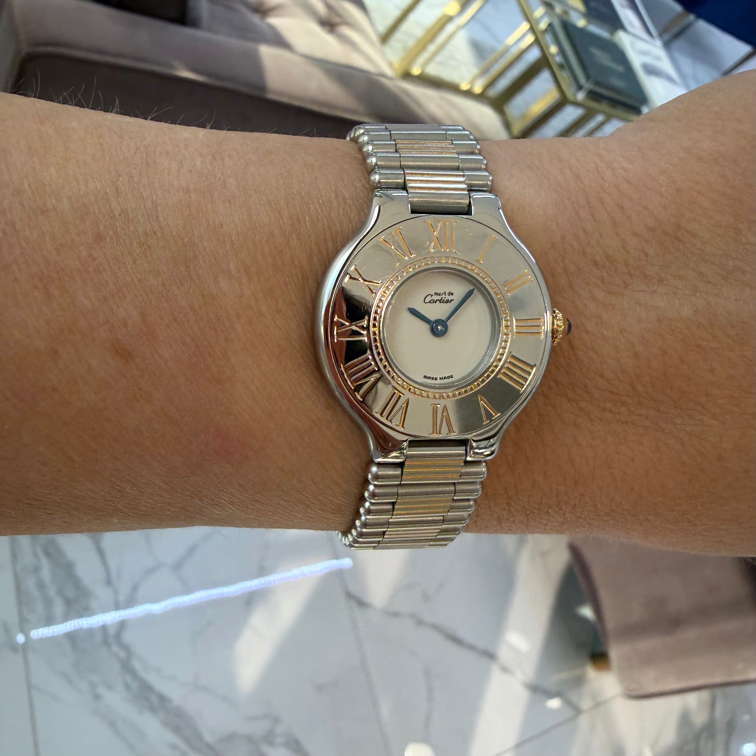 Ladies Vintage Cartier 21 Must de 28MM 125000P 18K Yellow Gold Steel Watch