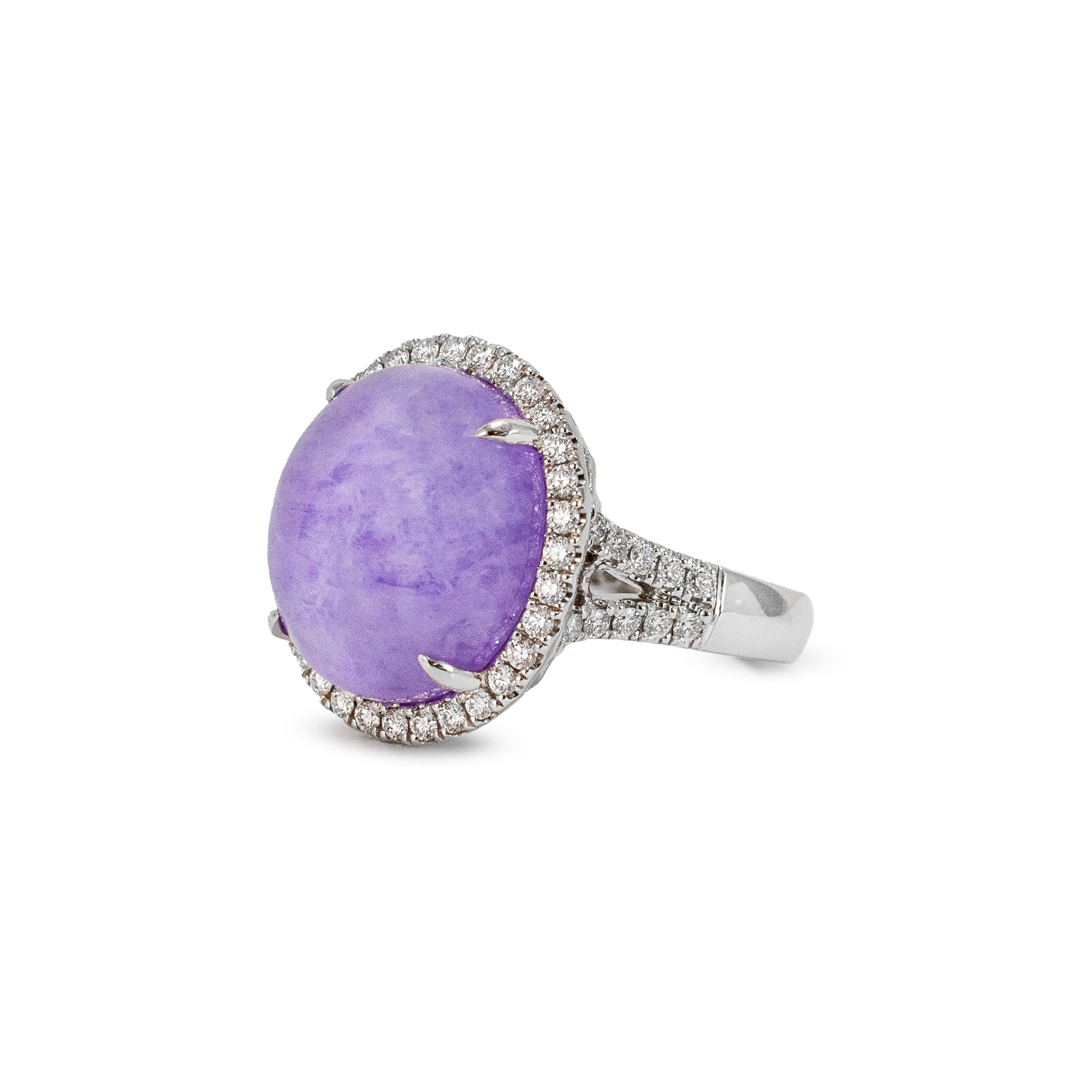 950 Platinum GIA Type a 10.09ct Purple Jade Halo Diamond Cocktail Ring