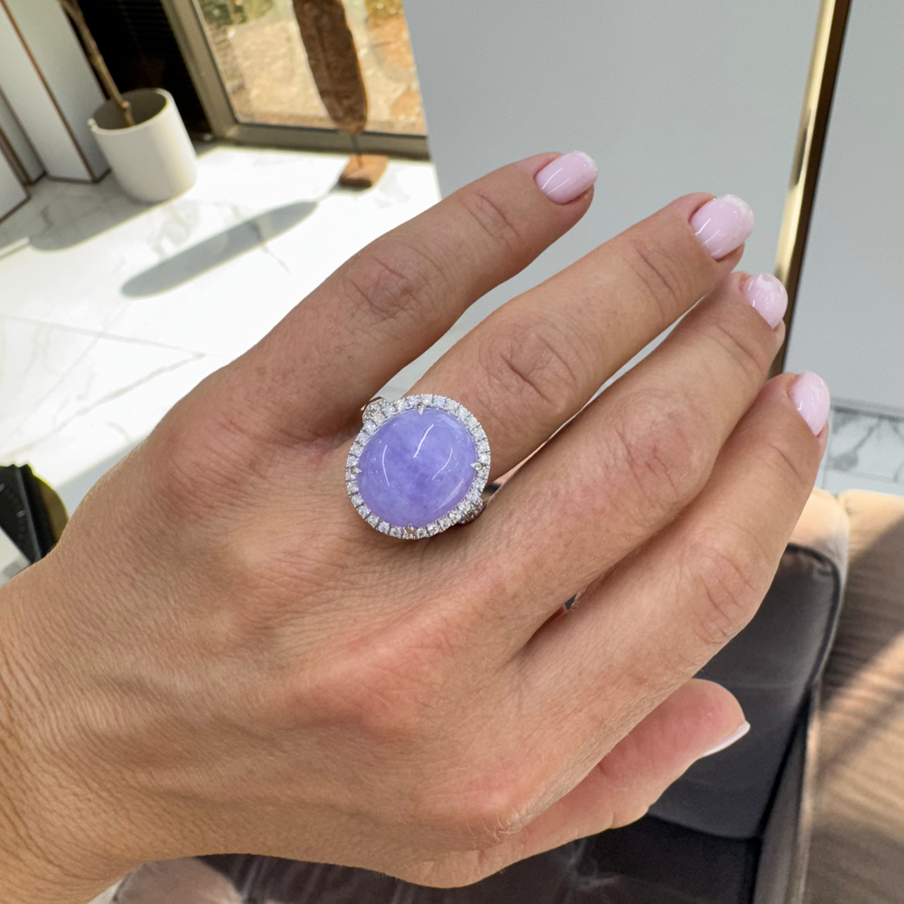 950 Platinum GIA Type a 10.09ct Purple Jade Halo Diamond Cocktail Ring Pendant