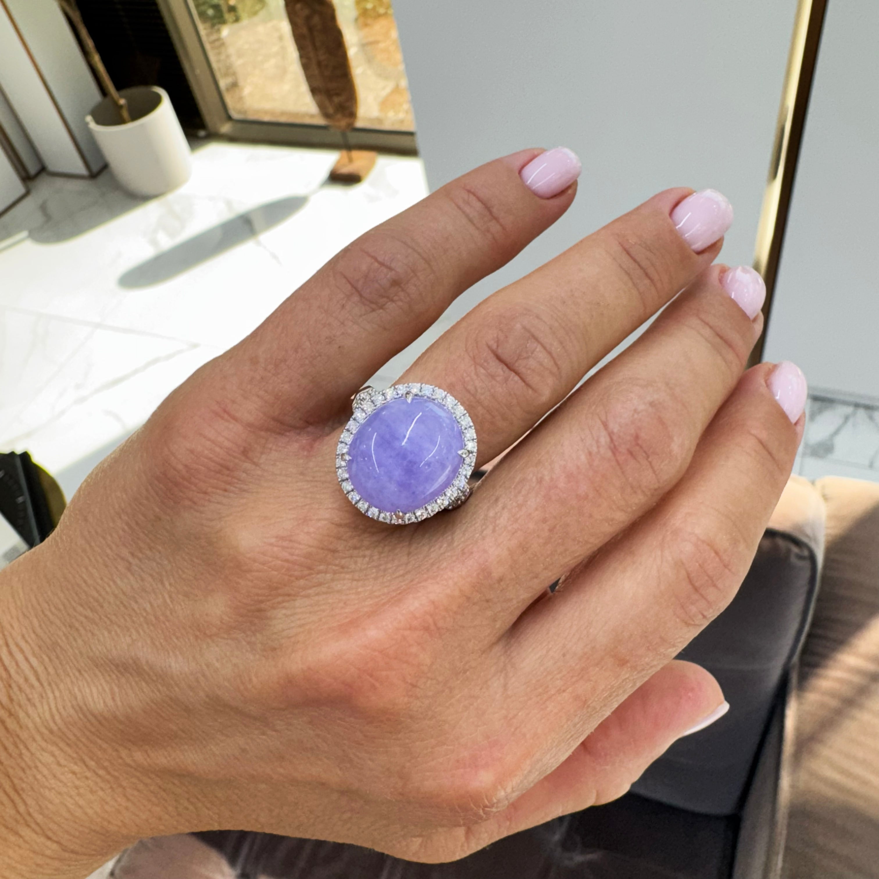 950 Platinum GIA Type a 10.09ct Purple Jade Halo Diamond Cocktail Ring