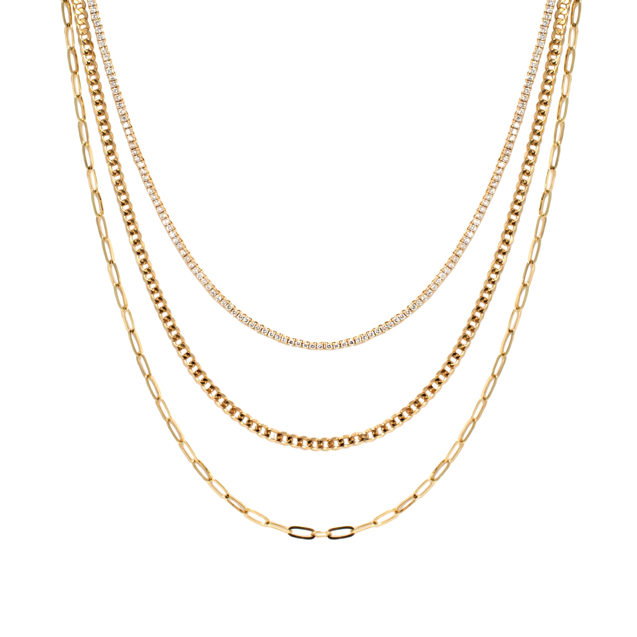 Ladies 14K Yellow Gold 5.49ct Diamond Tennis Cuban Paper Clip Multi Row Necklace