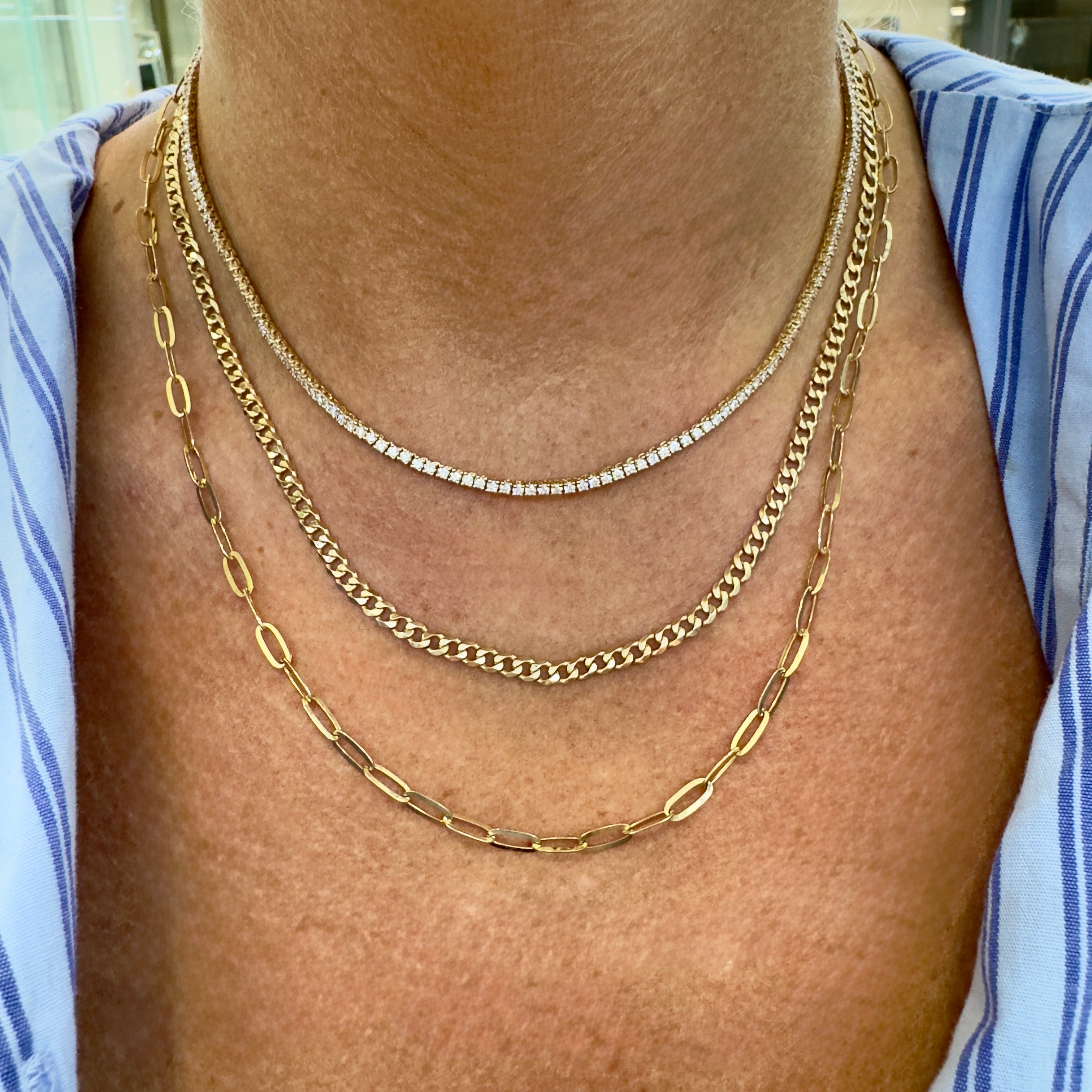 Ladies 14K Yellow Gold 5.49ct Diamond Tennis Cuban Paper Clip Multi Row Necklace