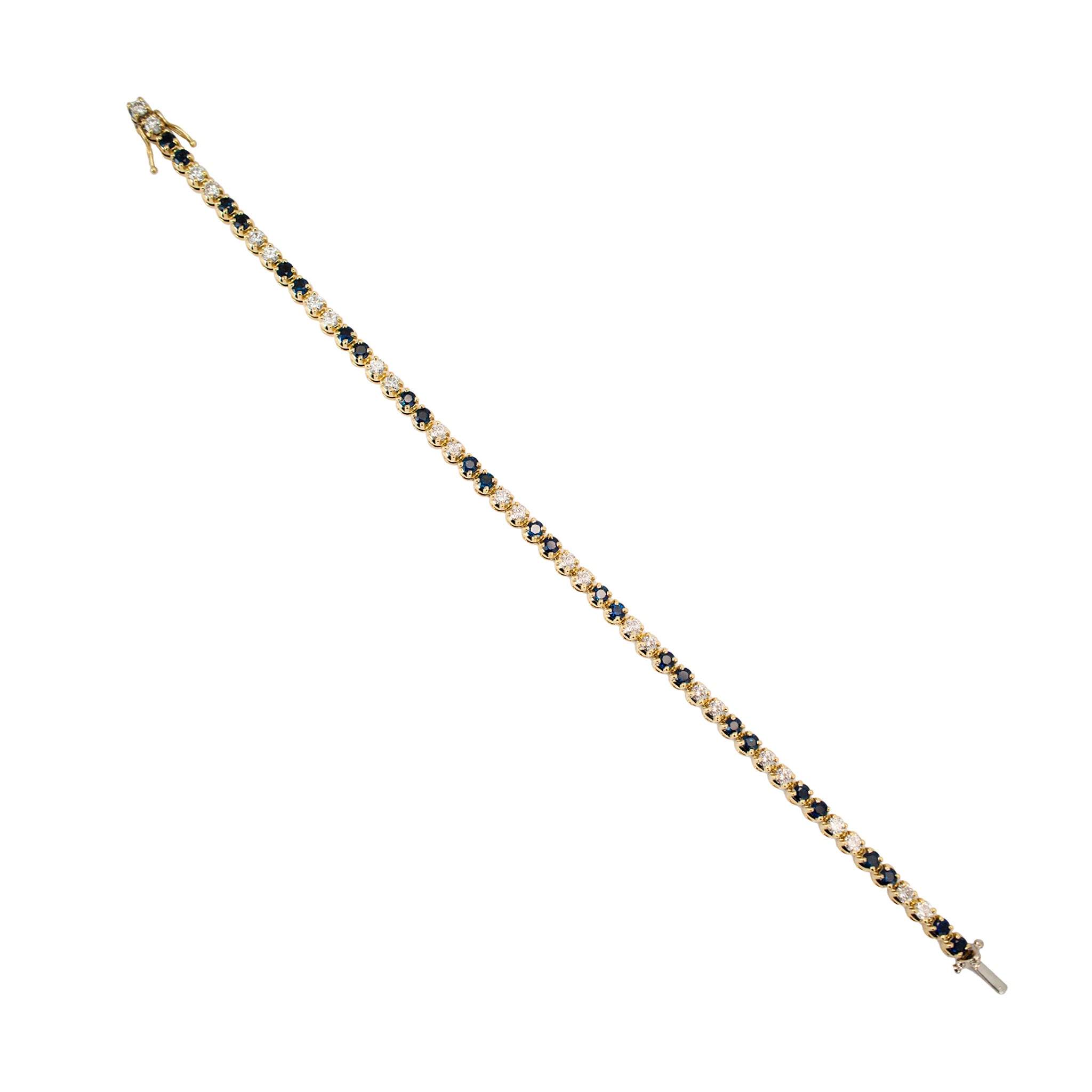 Ladies 14K Yellow Gold Sapphire Diamond Alternating Tennis Bracelet