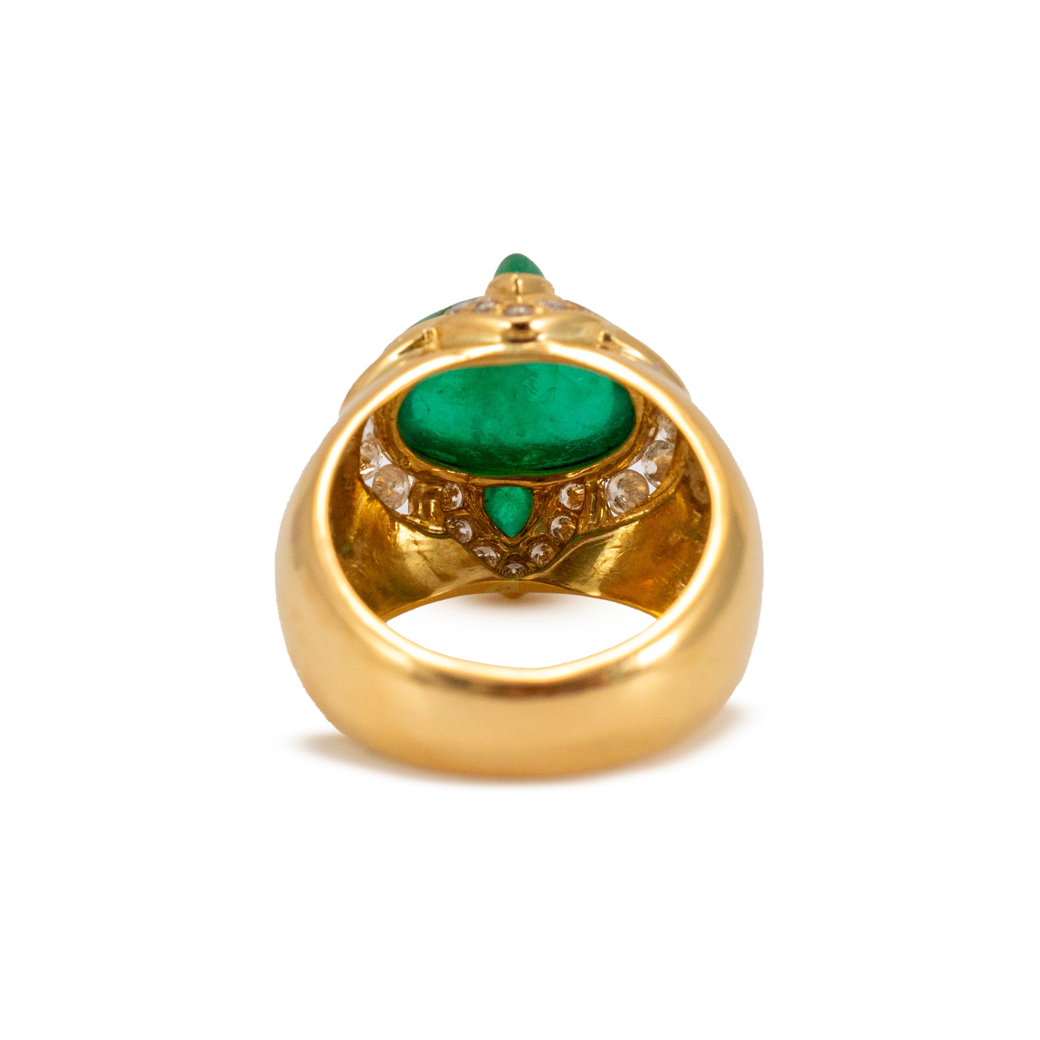 Vintage 18K Gold 5.83ct Sugarloaf Cabochon Green Emerald Diamond Cocktail Ring